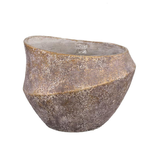 Rishell Bronze Cement Ronde Pot Met Lijn Big S 25x33x30 cm