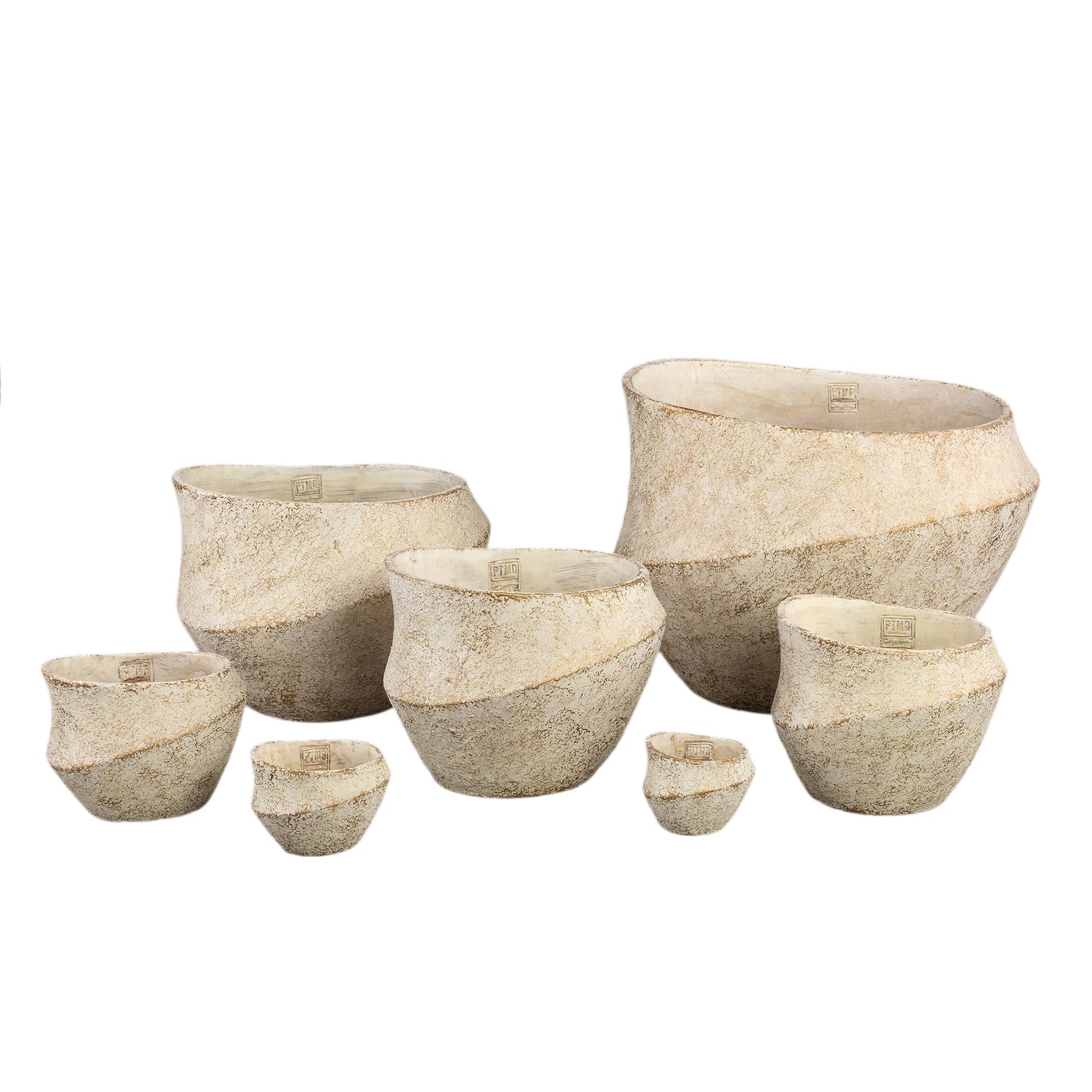 Rishell Cream Cement Round Pot With Line XL