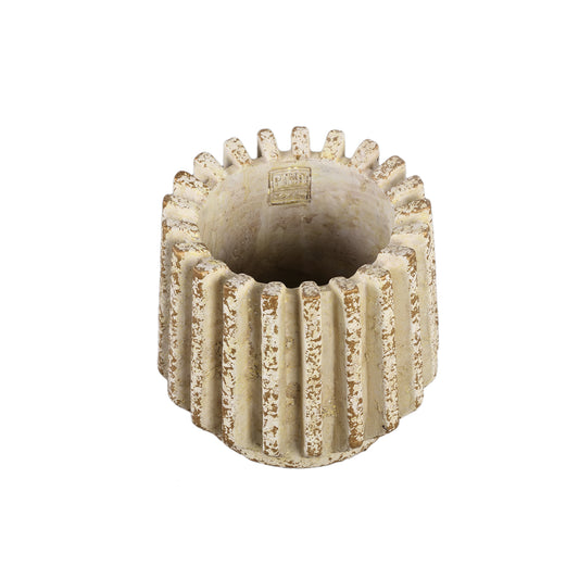 Zariya Crème Cement Ronde Pot Met Geribde Lijnen L - Set van 4 Stuks - 4 Sets 19x21x21 cm