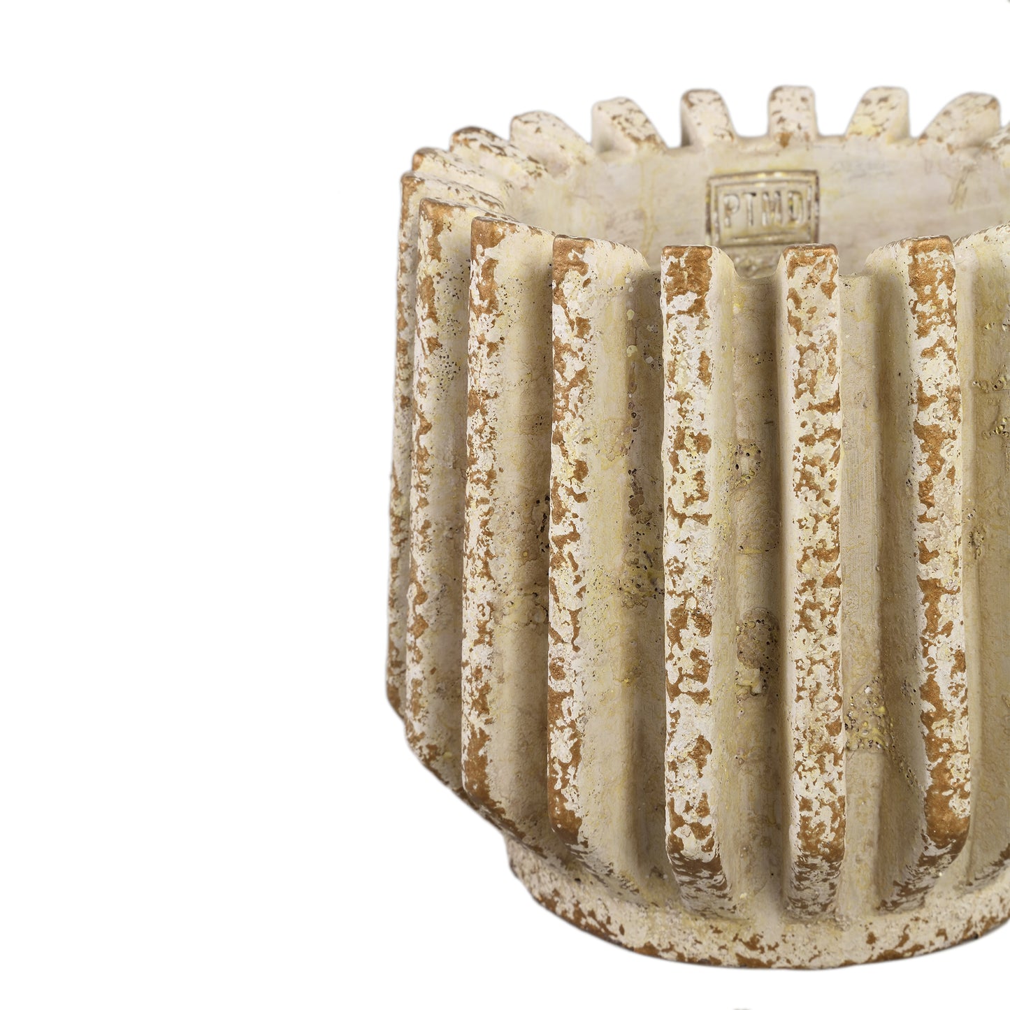 Zariya Crème Cement Ronde Pot Met Geribde Lijnen L - Set van 4 Stuks - 4 Sets 19x21x21 cm