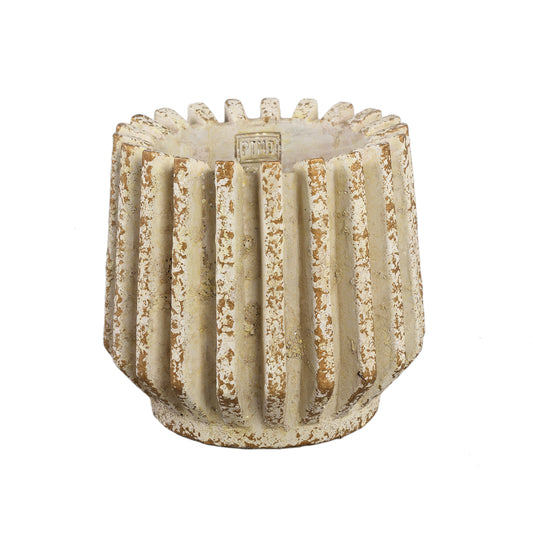Zariya Crème Cement Ronde Pot Met Geribde Lijnen L - Set van 4 Stuks - 4 Sets 19x21x21 cm