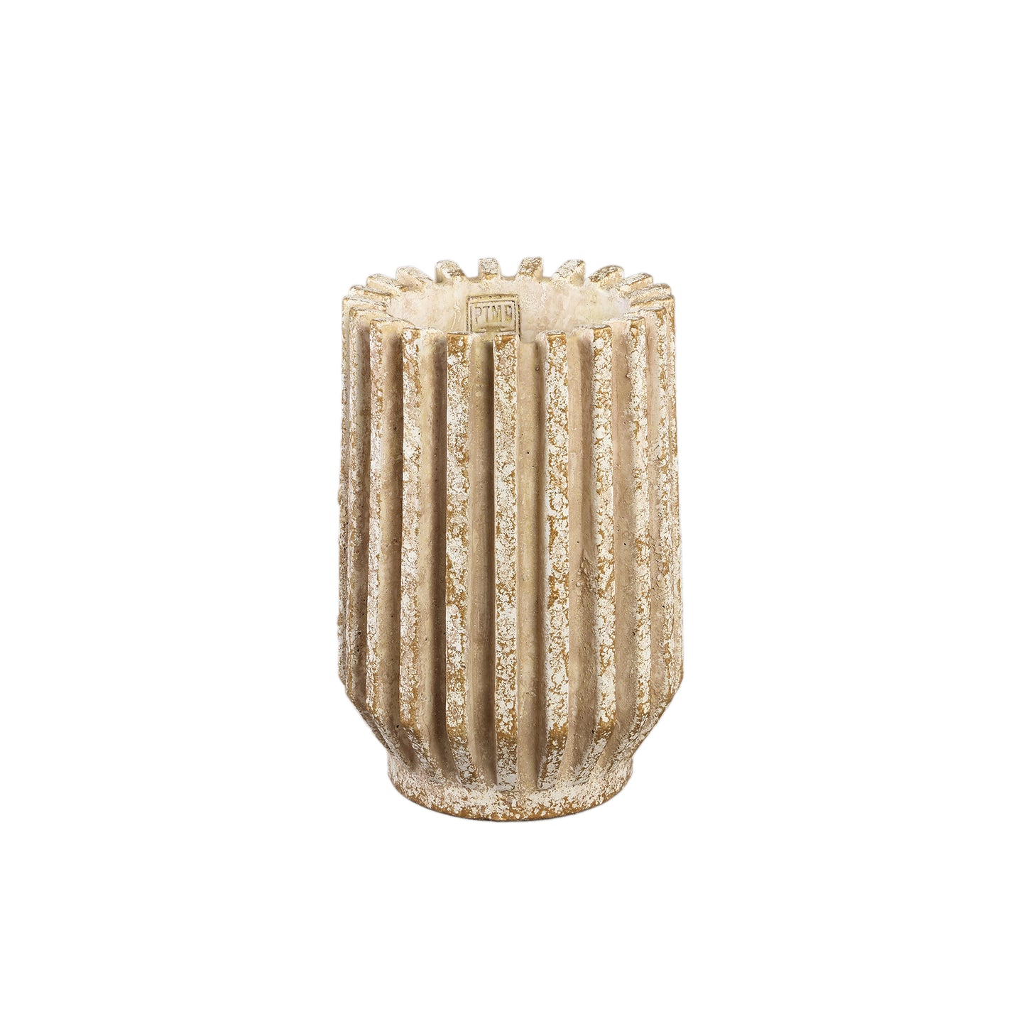 Zariya Crème Cement Pot Rond met Ribbels Hoog Set van 4 Stuks - 4 Sets 30x20x20 cm