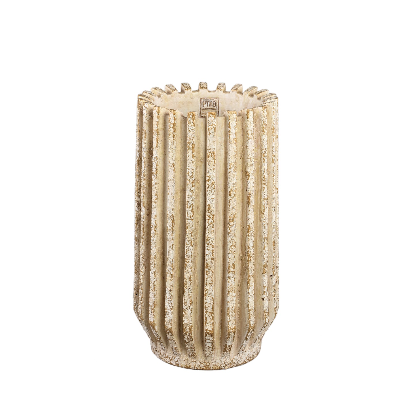 Zariya Crème Cement Pot Rond met Geribbelde Lijnen Hoog S 45x25x25 cm