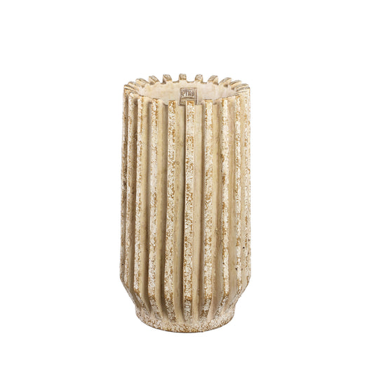 Zariya Crème Cement Pot Rond met Geribbelde Lijnen Hoog S 45x25x25 cm
