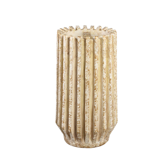 Zariya Crème Cement Ronde Pot Met Geribde Lijnen Hoog M 50x27x27 cm