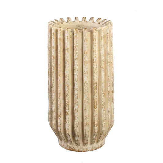 Zariya Crème Cement Pot Rond met Ribbels Hoog L 55x29x29 cm