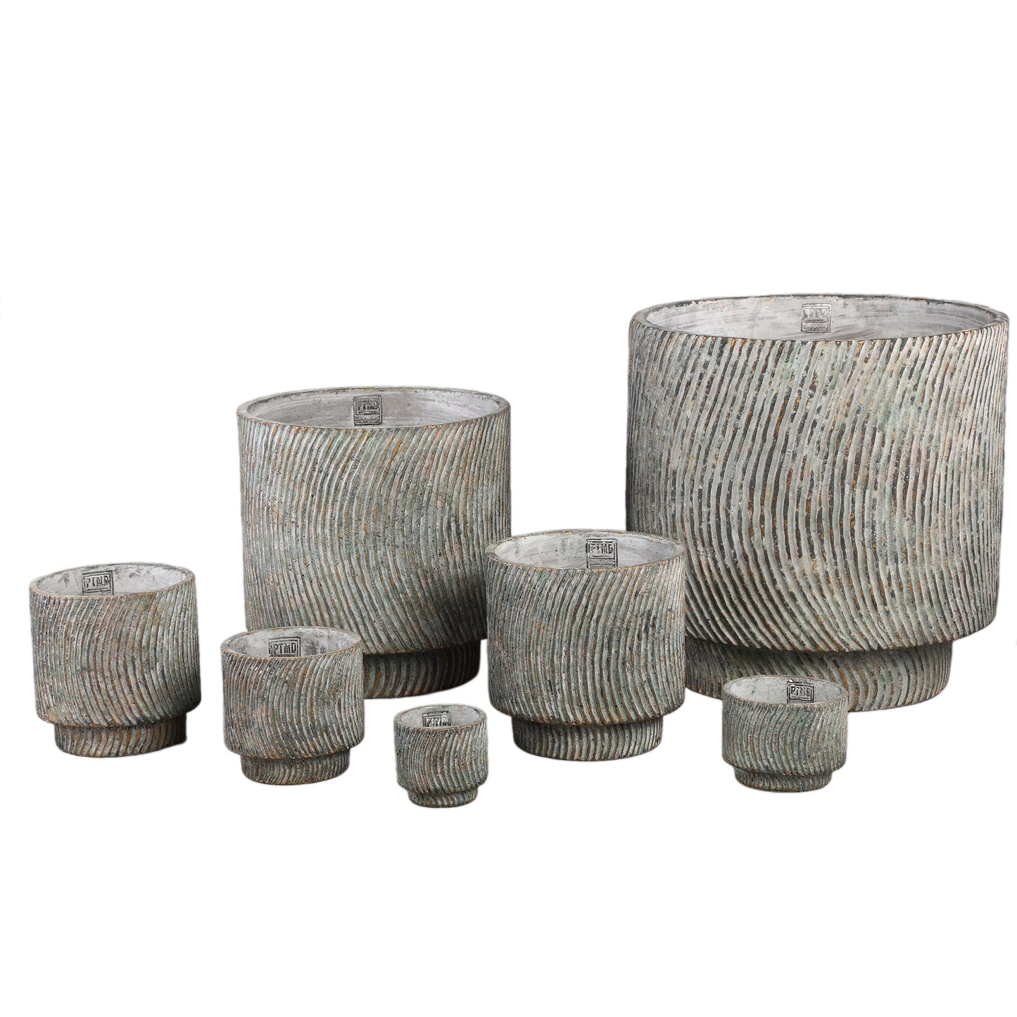 Nigel Grijs Cement Ronde Pot Met Lijnenpatroon M 30x30x30 cm