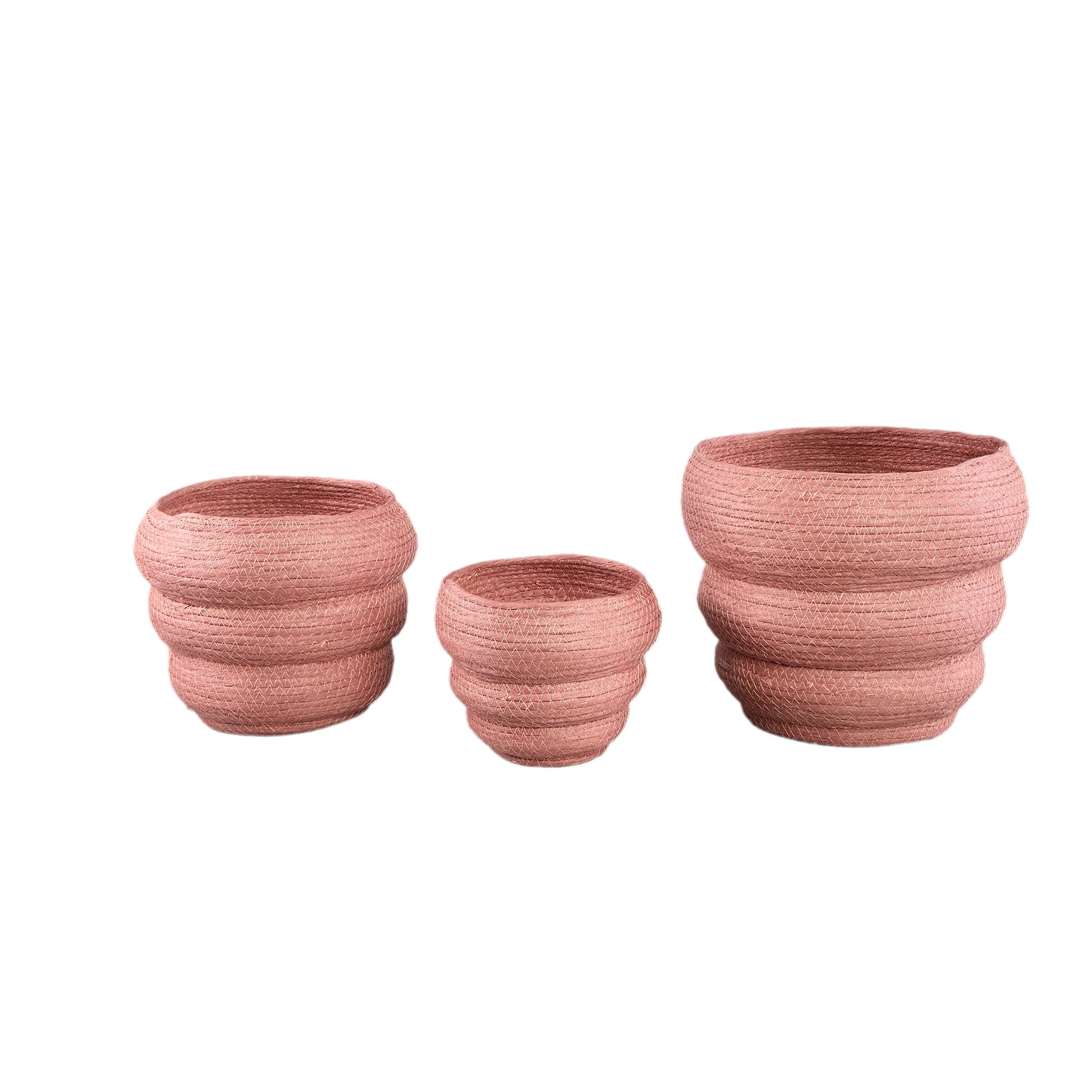 Summera Roze Ronde Papieren Touw Pot Gelaagd Set van 4 - 4 Sets 26x27x27 cm