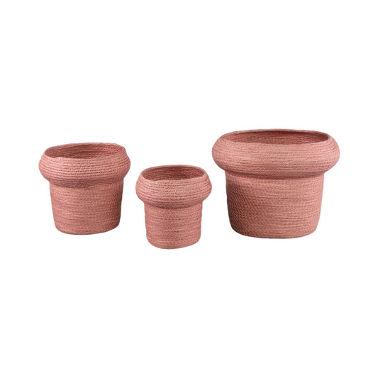 Summera Pink Round Paper Rope Pot W Border SV3