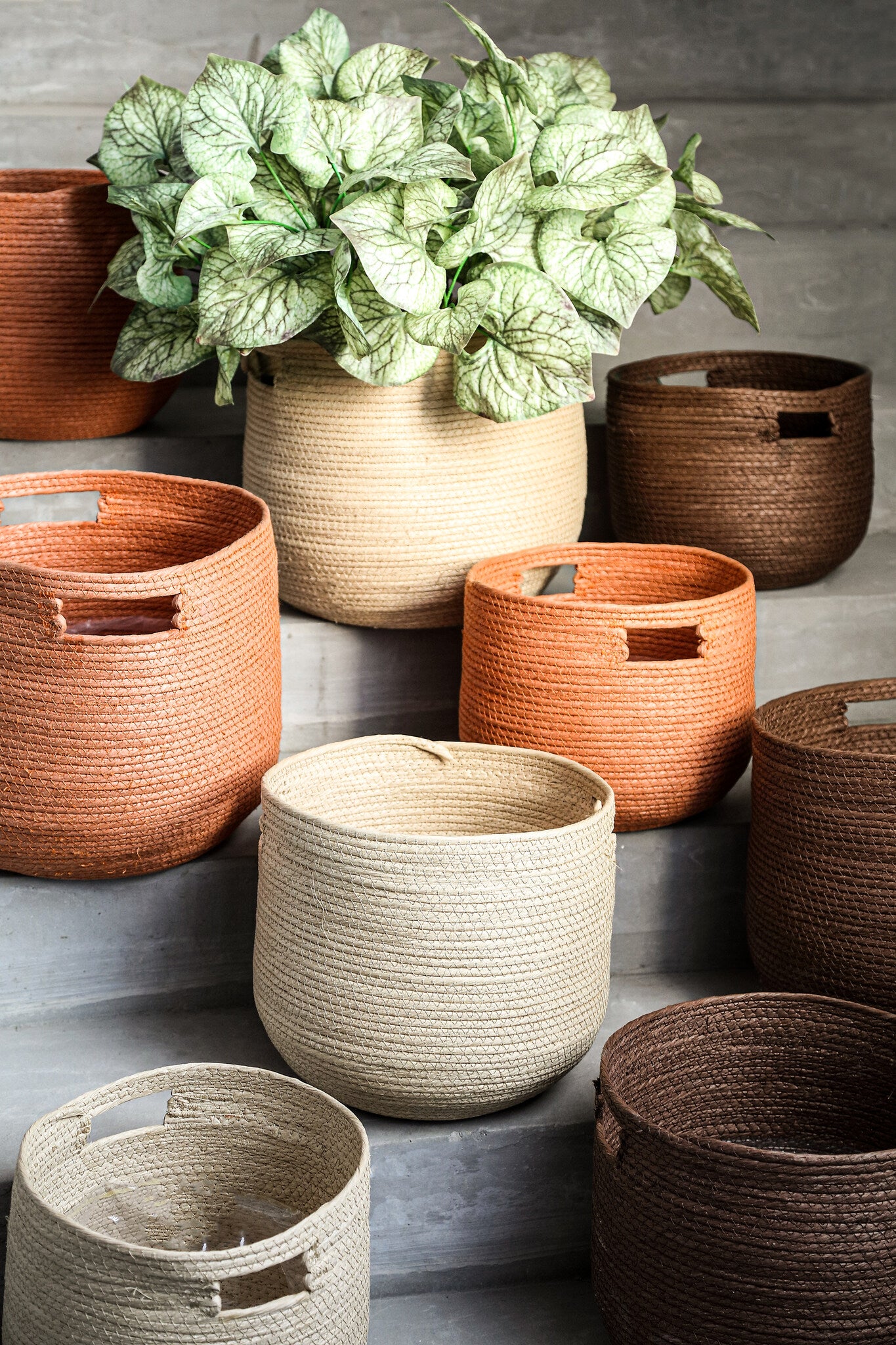 Mellaine Orange Paper Rope Round Basket Handle SV3