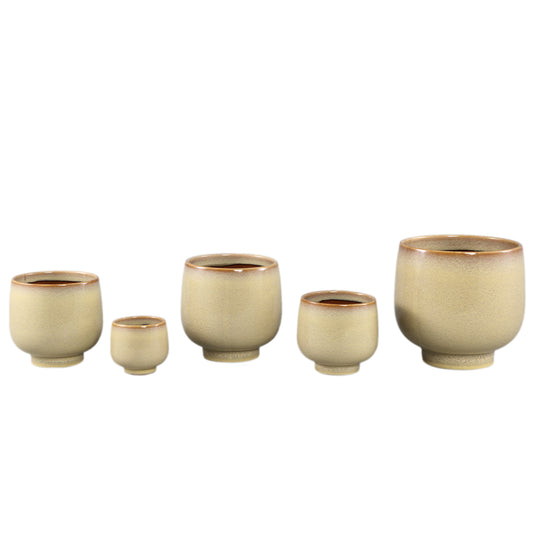 Margi Gele Keramische Ronde Pot Op Voet M - Set van 12 13x13x13 cm
