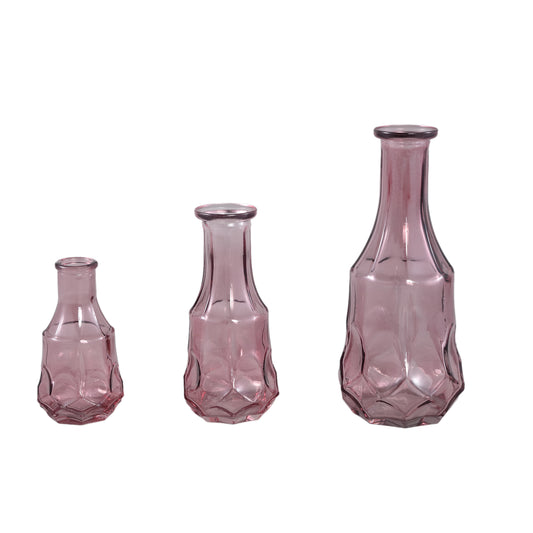Losana Roze Gespoten Glas Ronde Vaas L Set van 12 Stuks - 12 Sets 21x9x9 cm