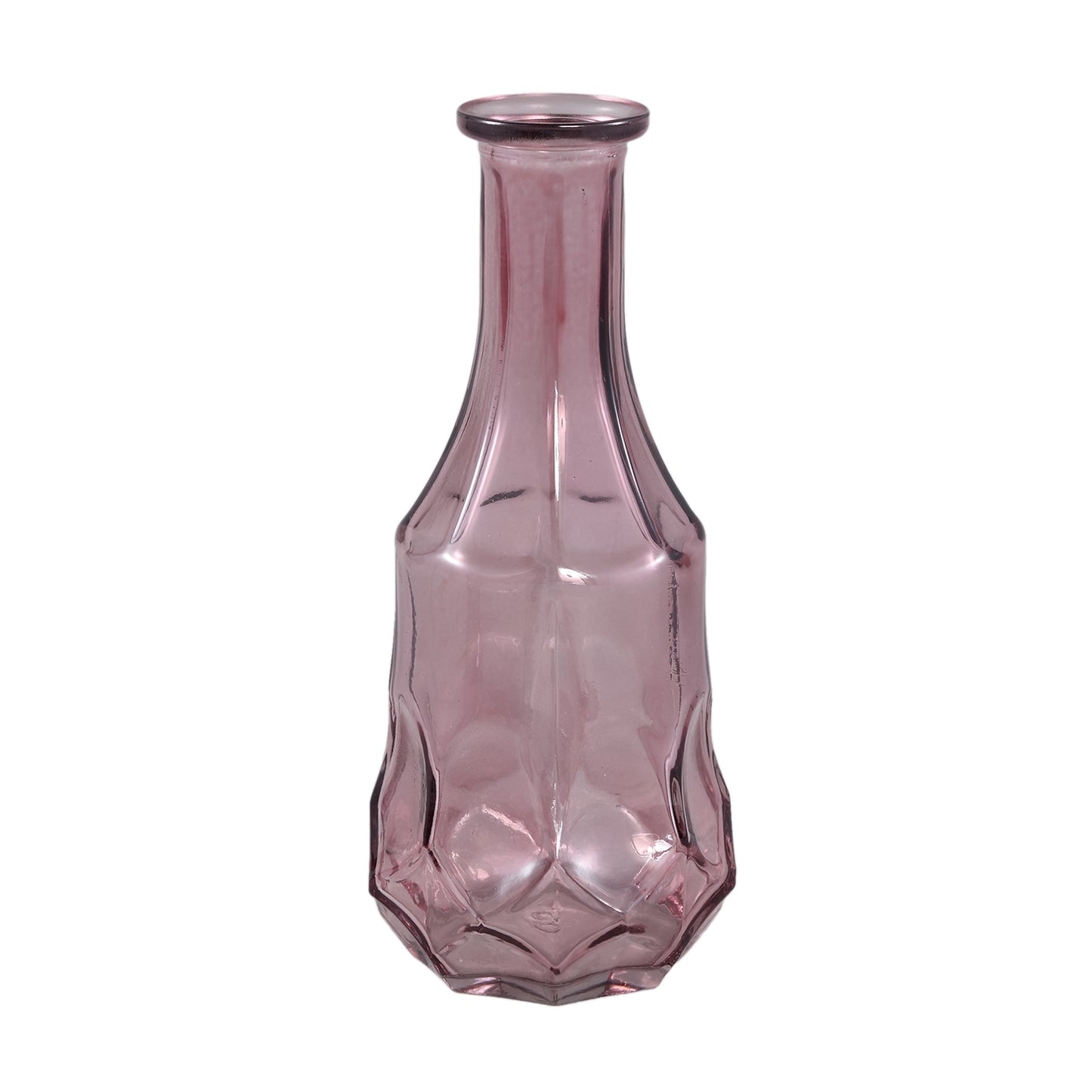 Losana Roze Gespoten Glas Ronde Vaas L Set van 12 Stuks - 12 Sets 21x9x9 cm