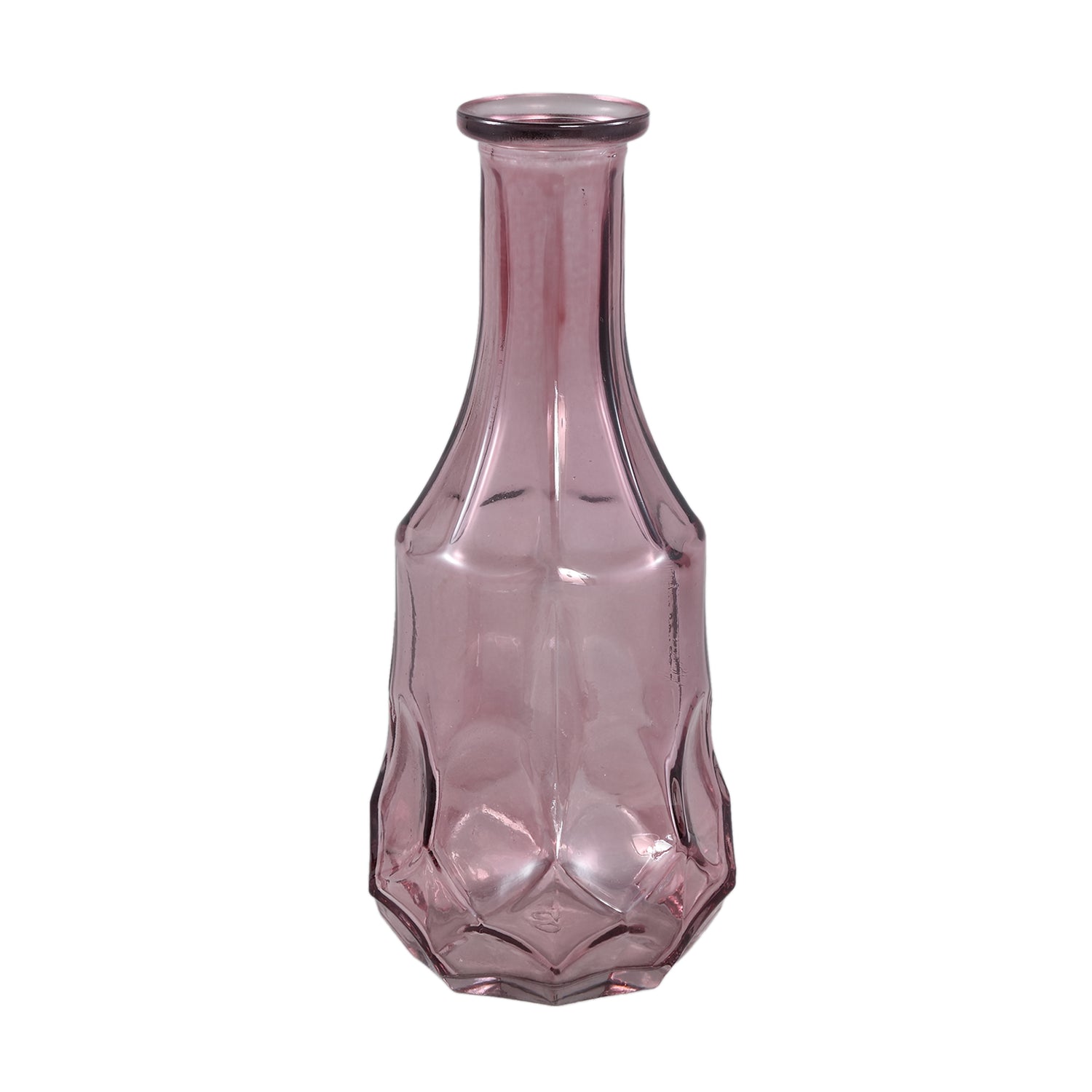 Losana Roze Gespoten Glas Ronde Vaas L Set van 12 Stuks - 12 Sets 21x9x9 cm