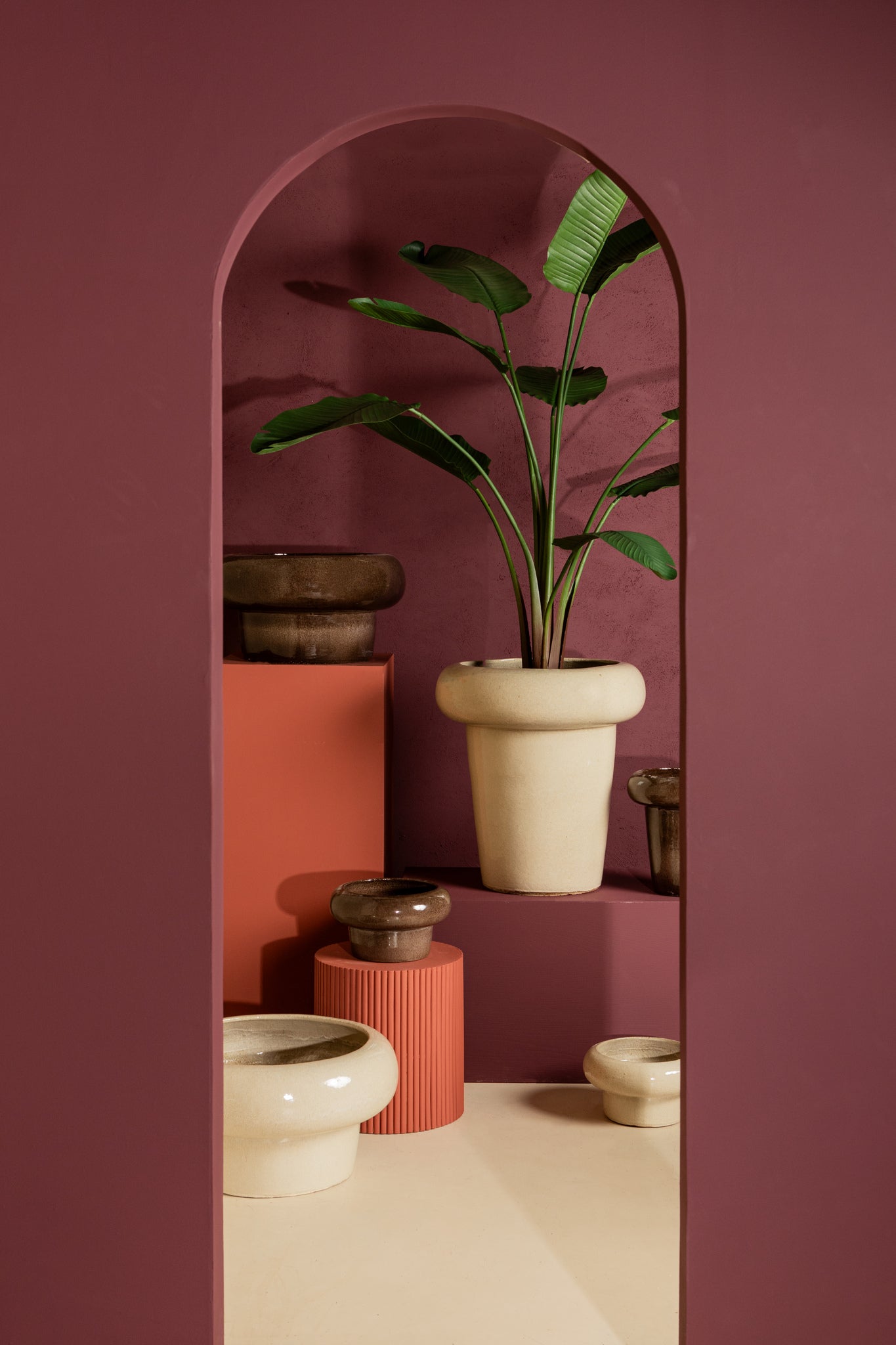 Megga Cream Big Glazed Ceramic Pot Thick BorderSV2