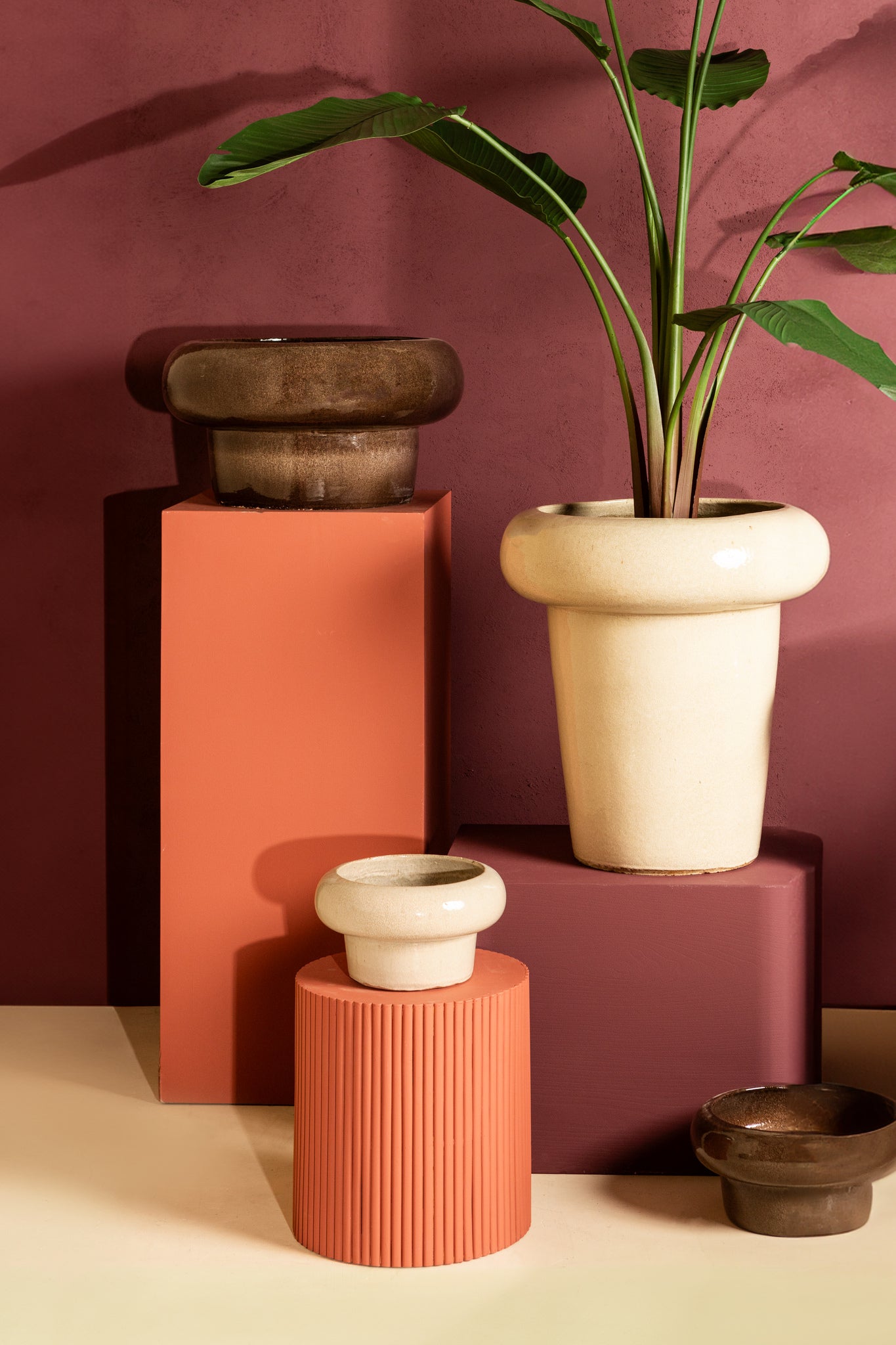 Megga Brown Big Glazed Ceramic Pot Thick BorderSV2