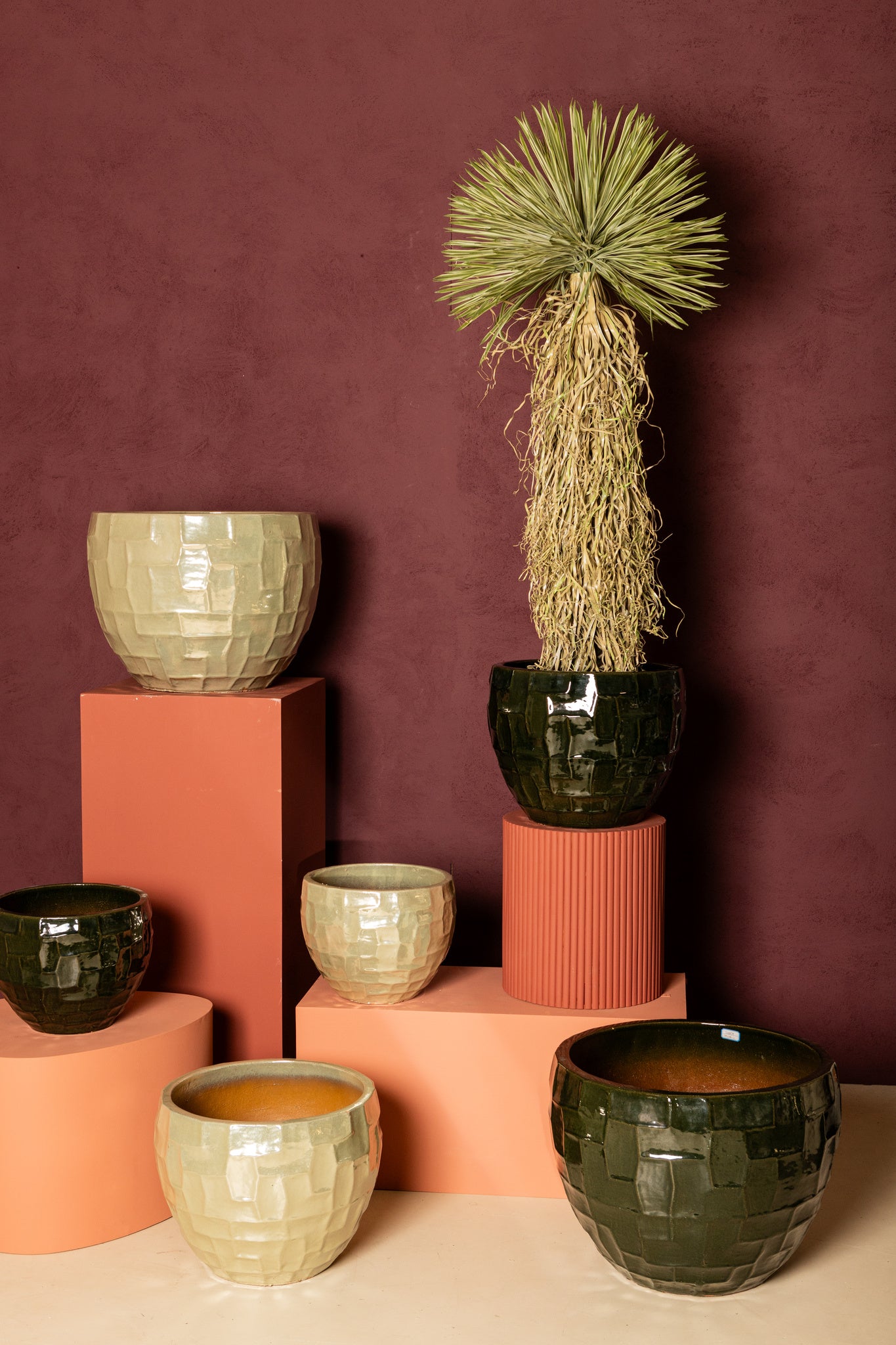 Bobi Pearl Ceramic Pot Round Square Pattern SV3