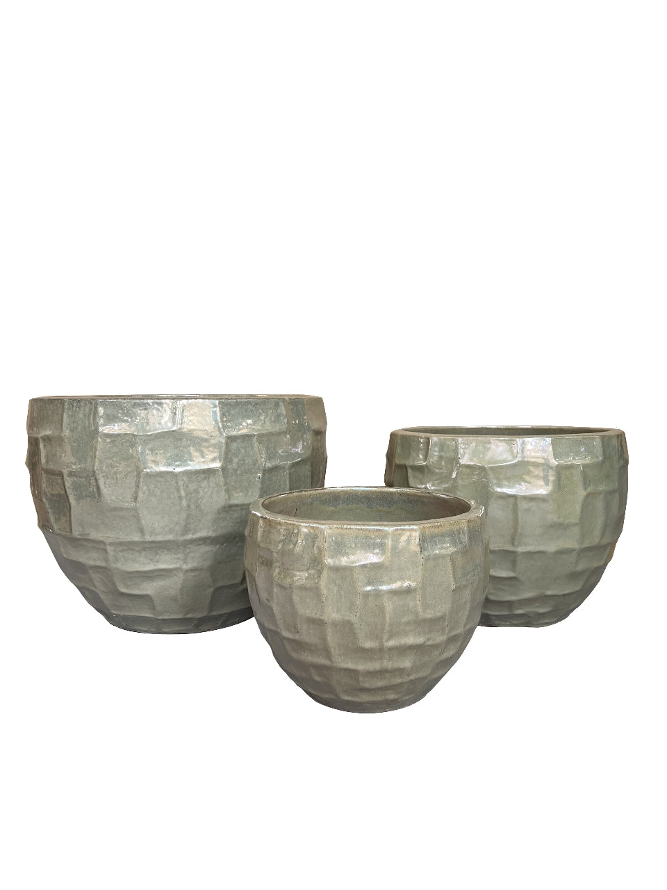 Bobi Pearl Keramische Pot Rond Vierkant Patroon Set van 3 40x53x53 cm