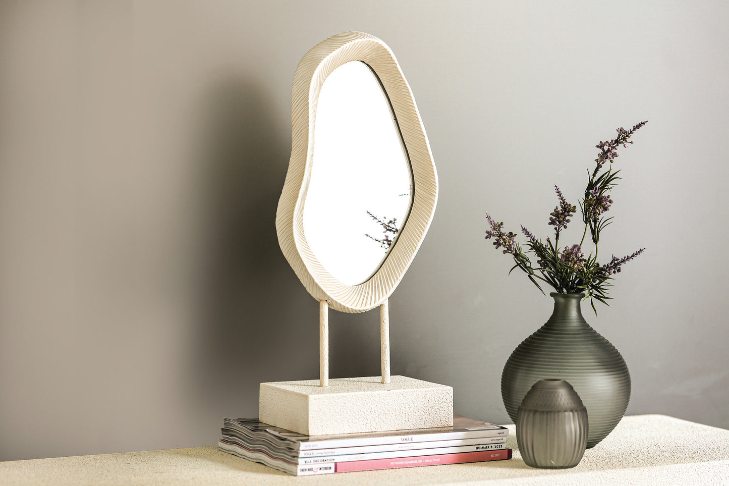 Eilish White Poly Organic Mirror On Mdf Base High