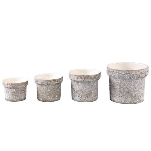 Christe Cream Keramische Pot Rond Rough L - Set van 12 13x15x15 cm