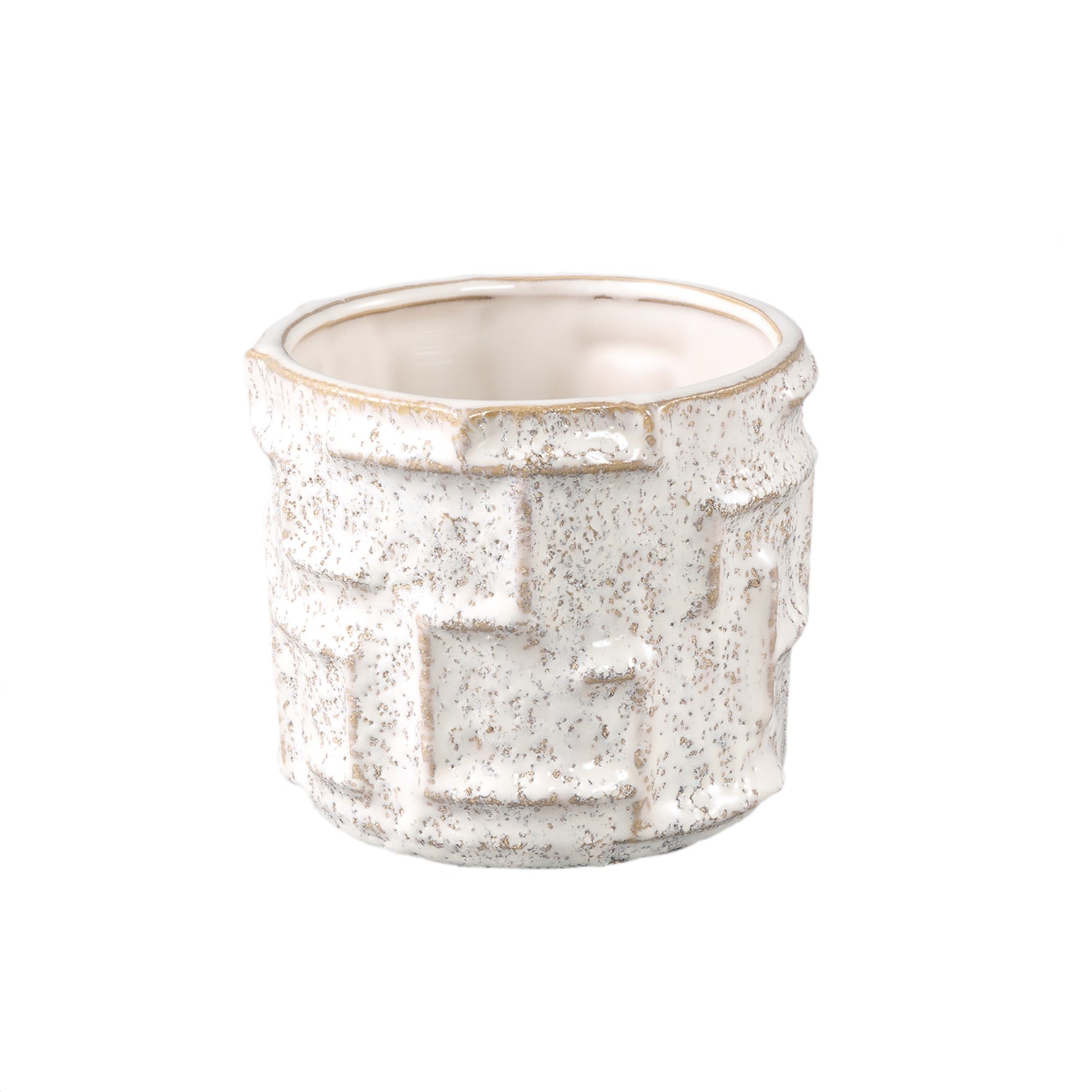 Leni Cream Keramische Pot Rond Met Lijnen M Set Van 6 Stuks - 6 Sets 11.5x13x13 cm
