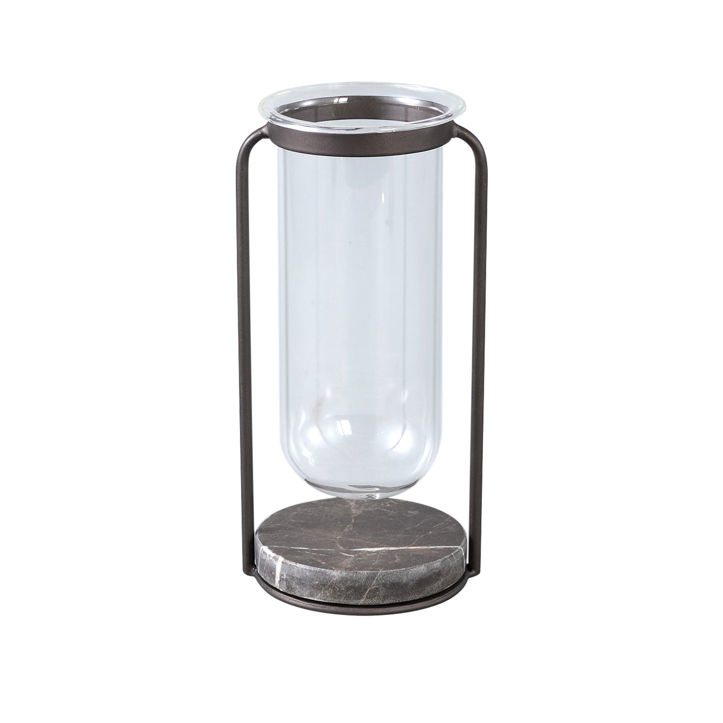 Kirsa Black Round Glass Vase Metal Marble Holder S