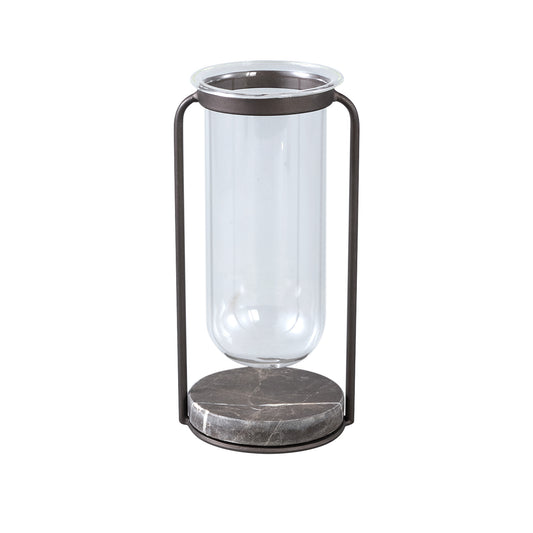 Kirsa Black Round Glass Vase Metal Marble Holder S
