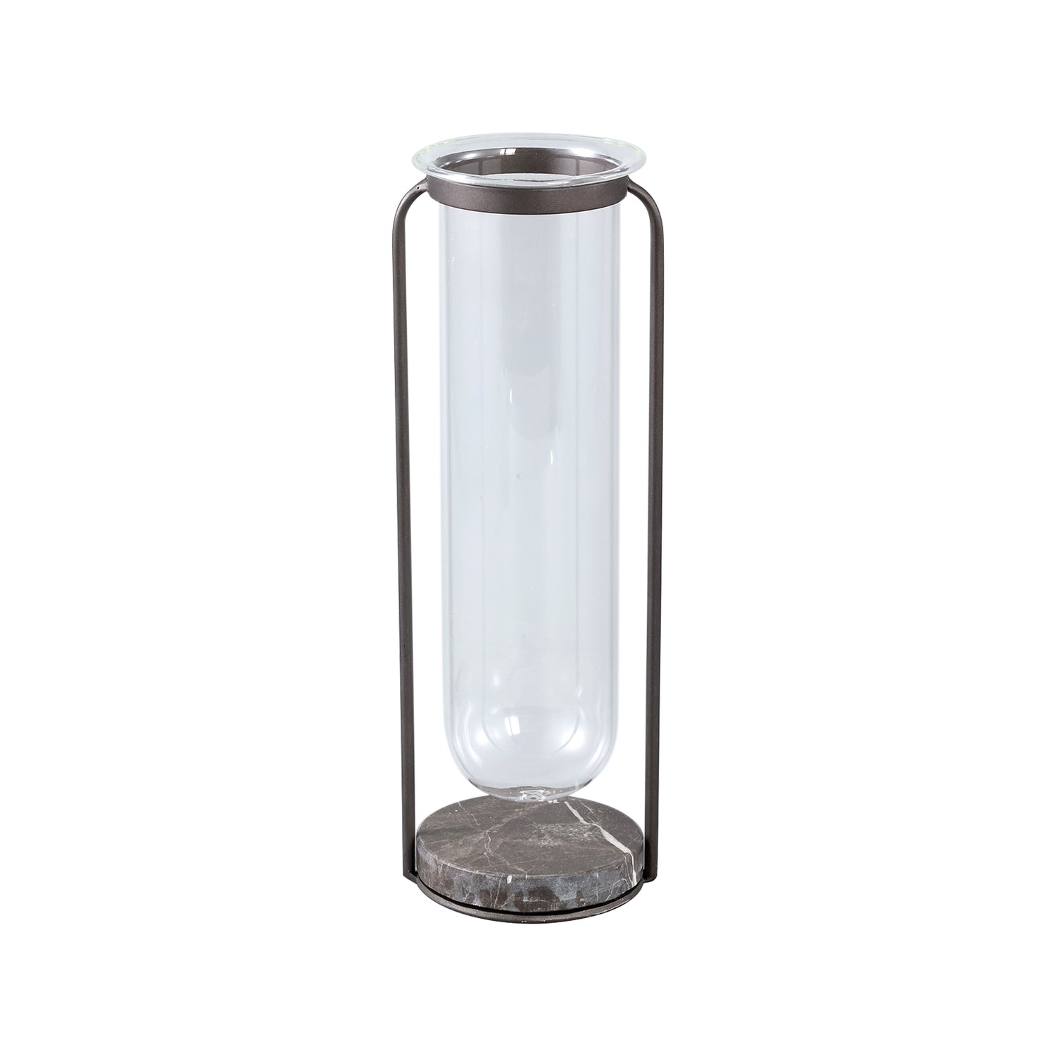 Kirsa Zwarte Ronde Glazen Vaas met Metalen Marmeren Houder Set van 2 - 2 Sets 33.5x12x10.5 cm