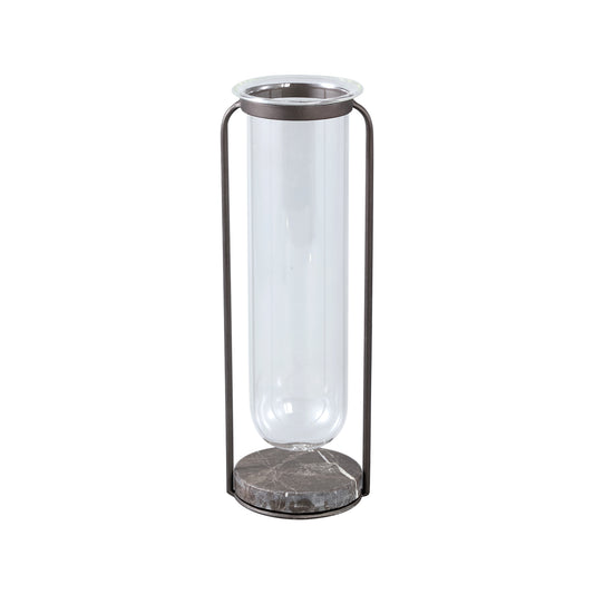 Kirsa Zwarte Ronde Glazen Vaas met Metalen Marmeren Houder Set van 2 - 2 Sets 33.5x12x10.5 cm