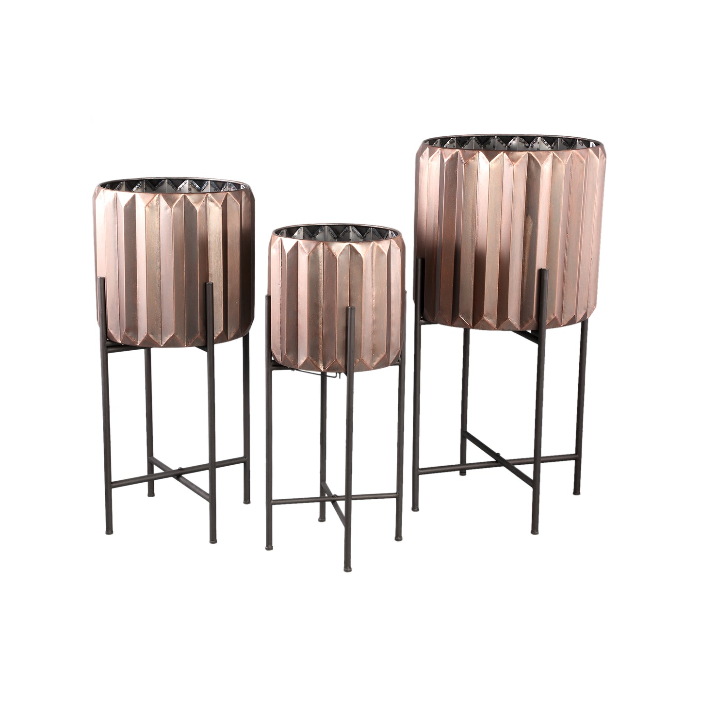 Eleyza Copper Round Iron Pot On Metal Base S