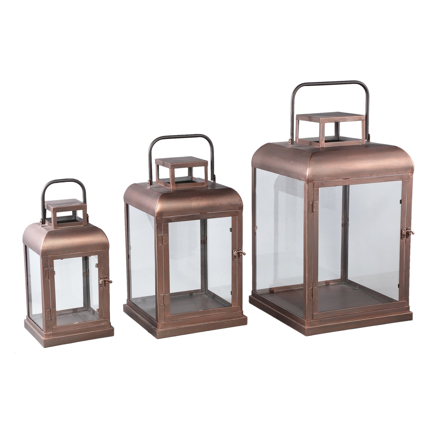 Vitoria Koperkleurige Rechthoekige Ijzeren Lantaarn Met Glas Set Van 2 41.5x24x24 cm