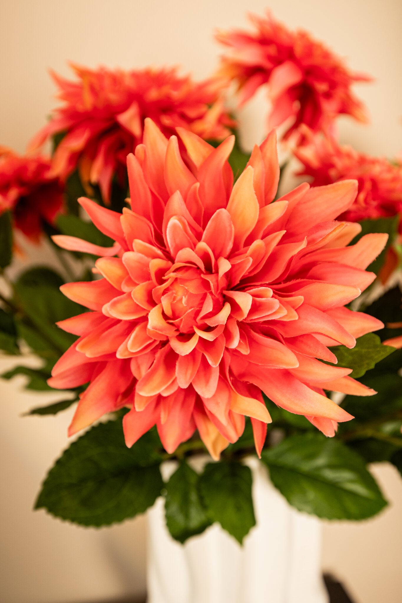 Dahlia Flower Roze Spray Met Bladeren - Set van 12 70x28x19 cm