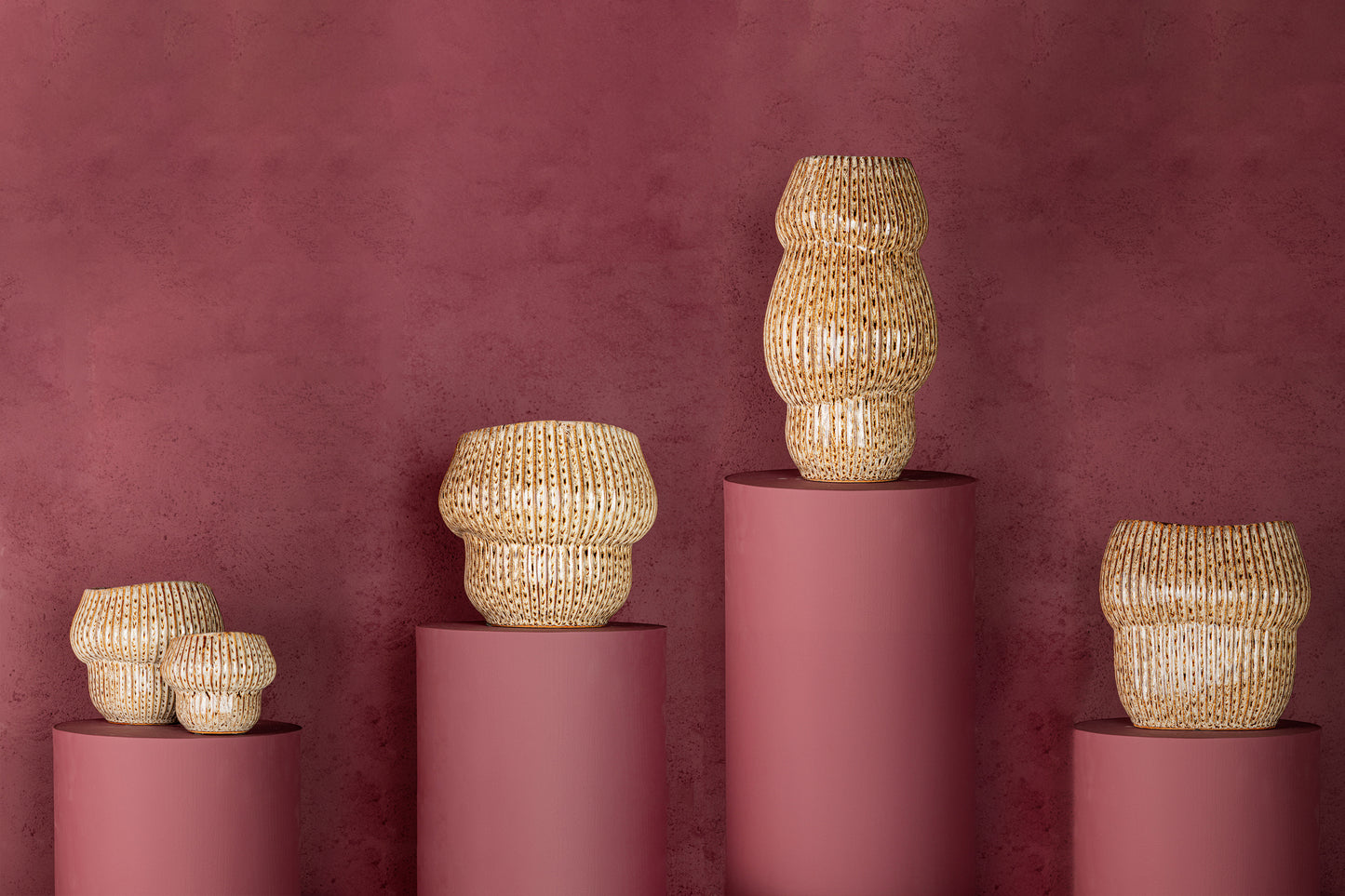 Colby Brown Ceramic Pot Round Shaped Lines High S
