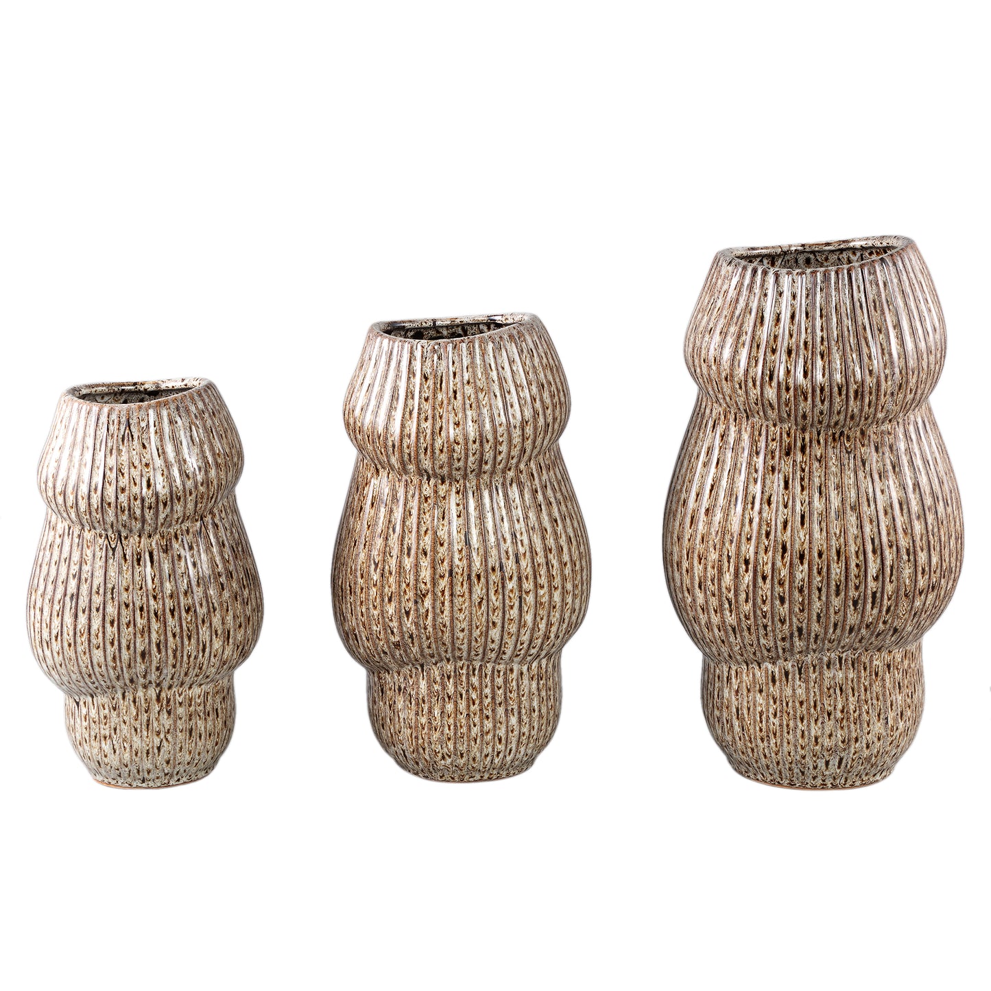 Colby Brown Ceramic Pot Round Shaped Lines High L