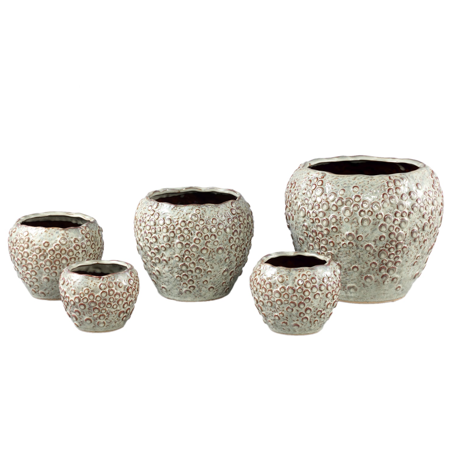 Avis Cream Keramische Pot Rond met Schubben Set van 12 Stuks 9.5x12.5x12.5 cm