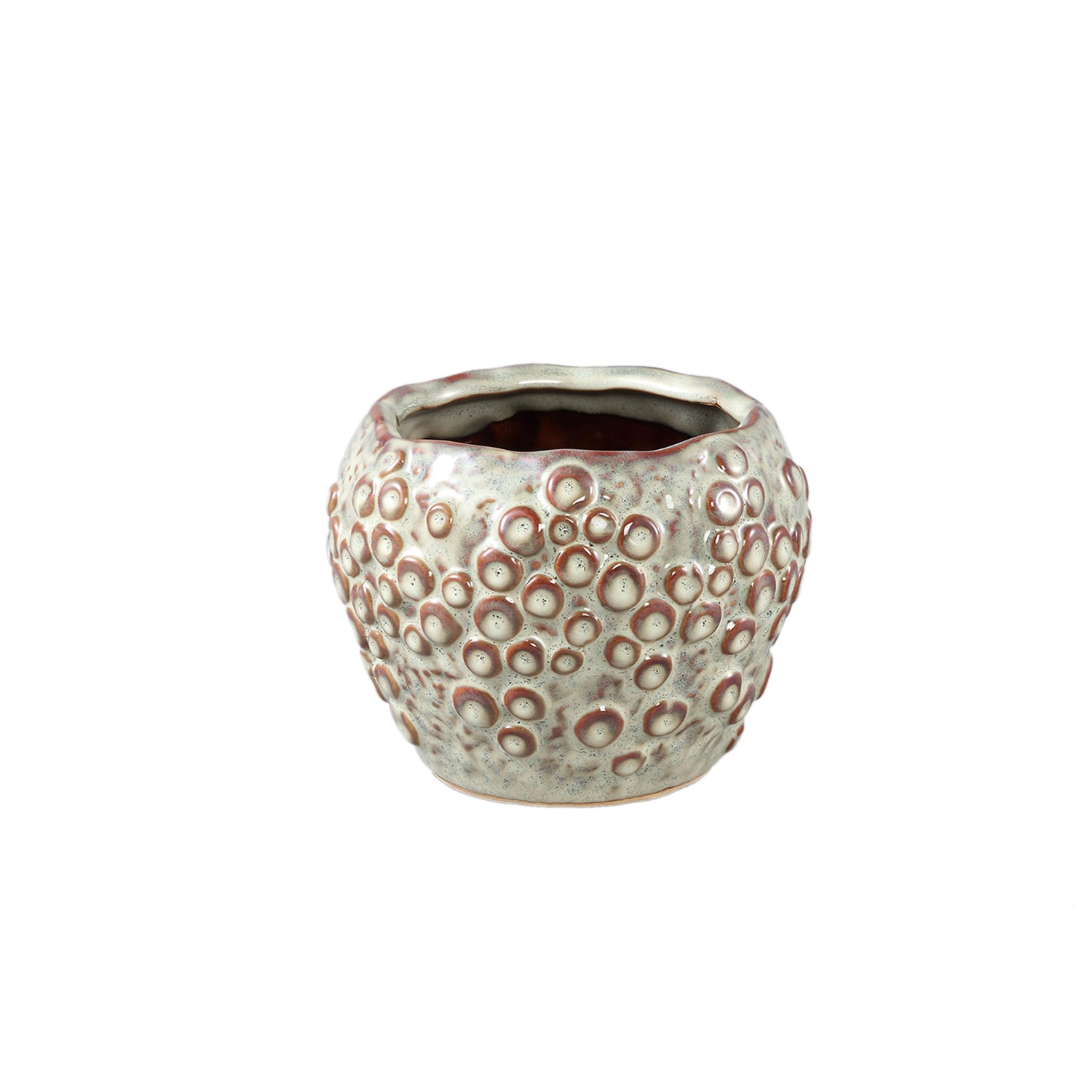 Avis Cream Keramische Pot Rond met Schubben Set van 12 Stuks - 12 Sets 9.5x12.5x12.5 cm