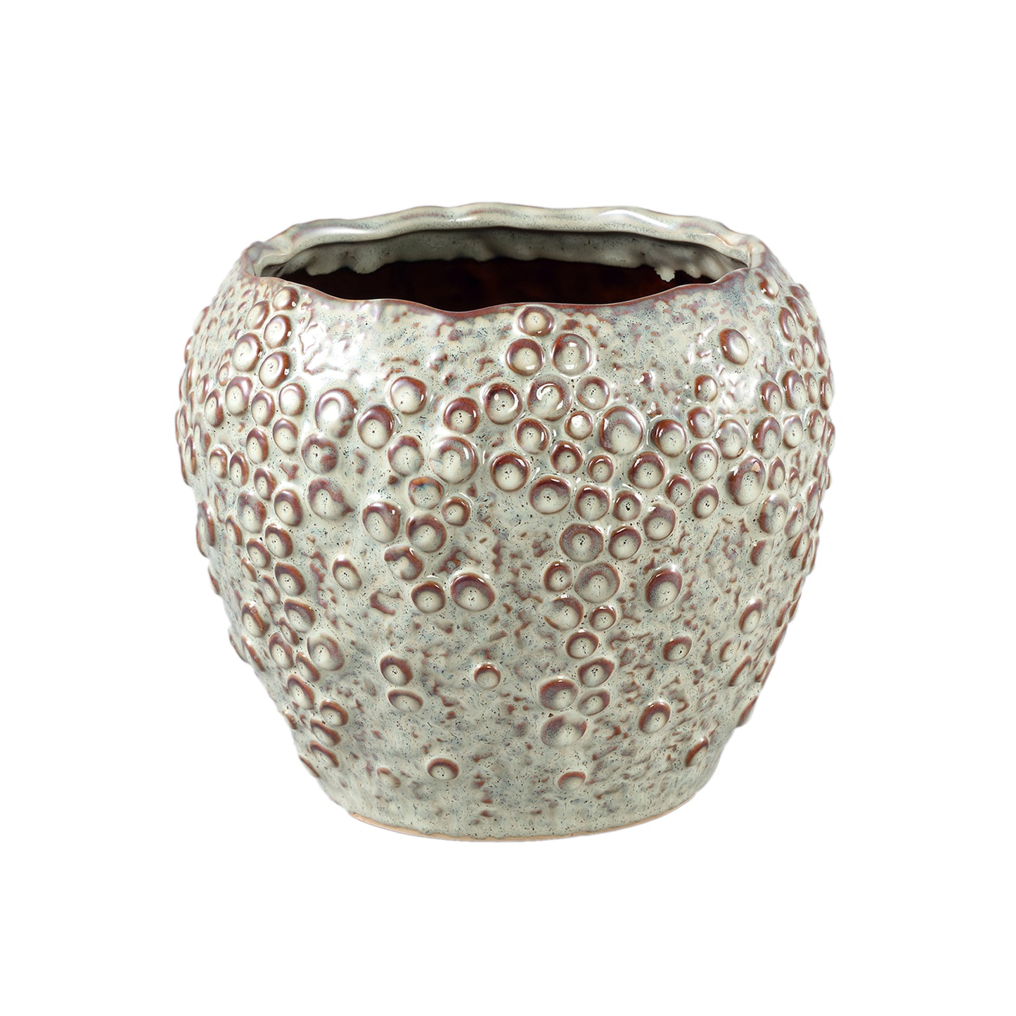 Avis Crème Keramische Pot Rond met Schubben Set van 4 Stuks - 4 Sets 17x20x20 cm