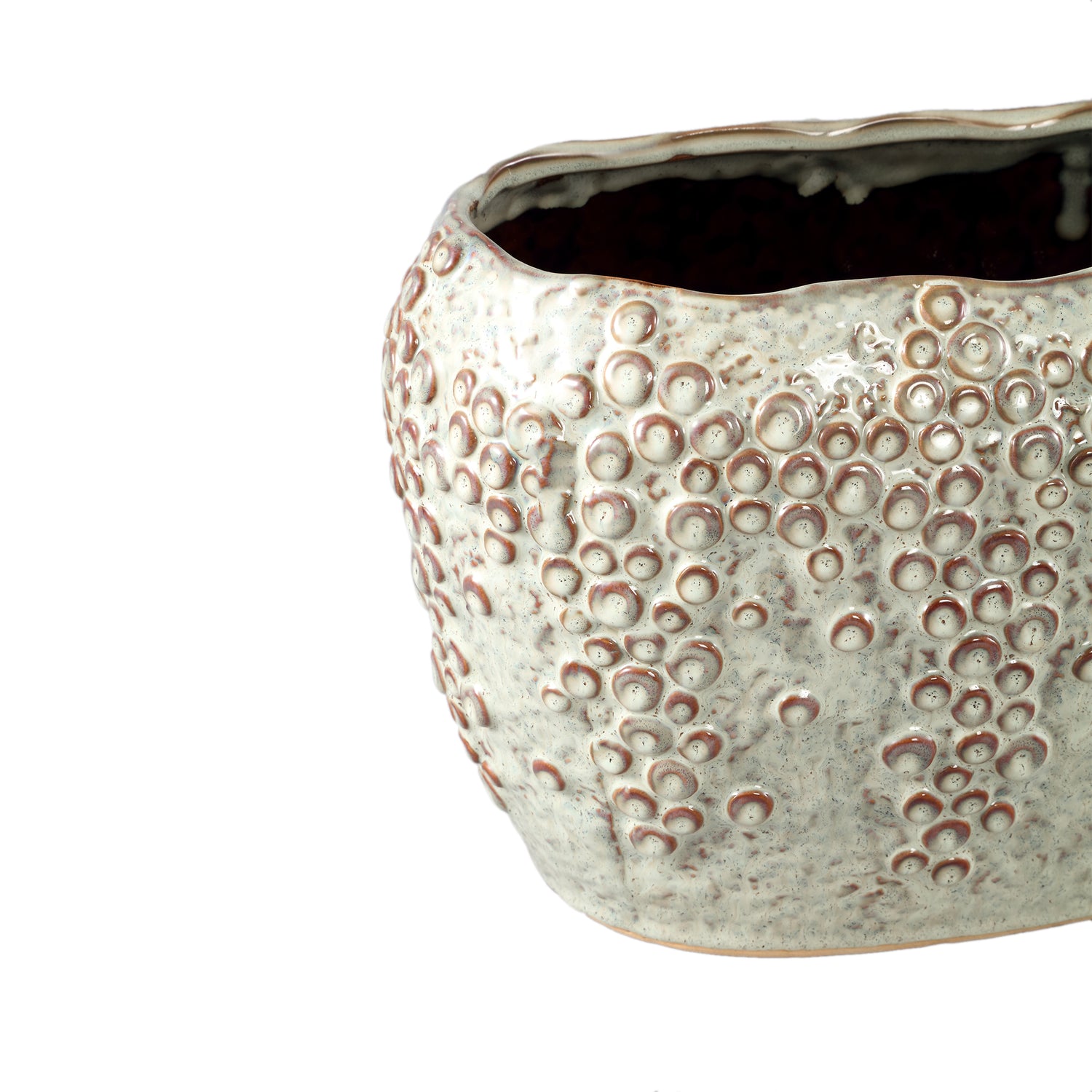 Avis Crème Keramische Pot Ovaal Schubben Hoog Set van 4 - 4 Sets 20.5x28x18 cm
