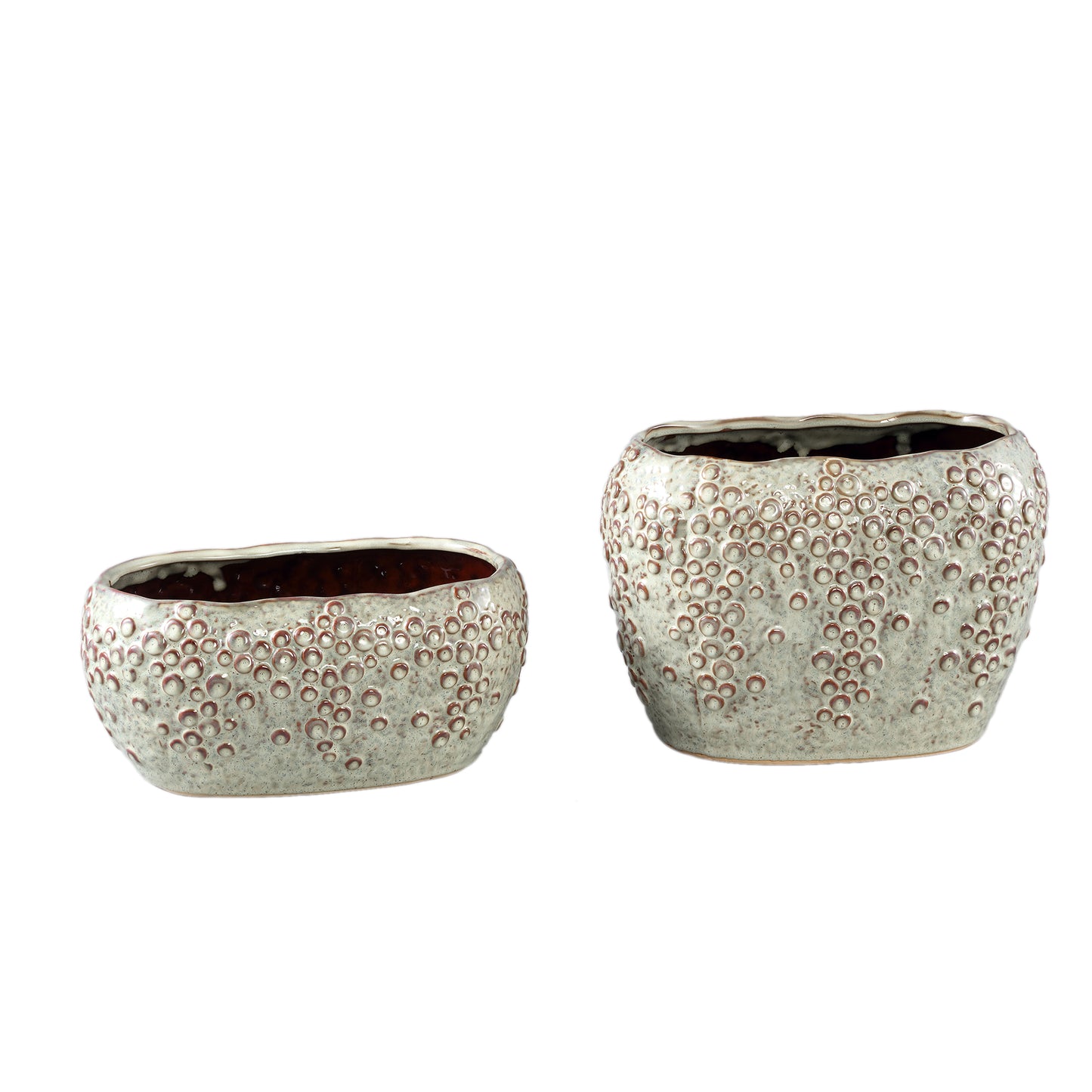 Avis Crème Keramische Pot Ovaal Schubben Hoog Set van 4 20.5x28x18 cm