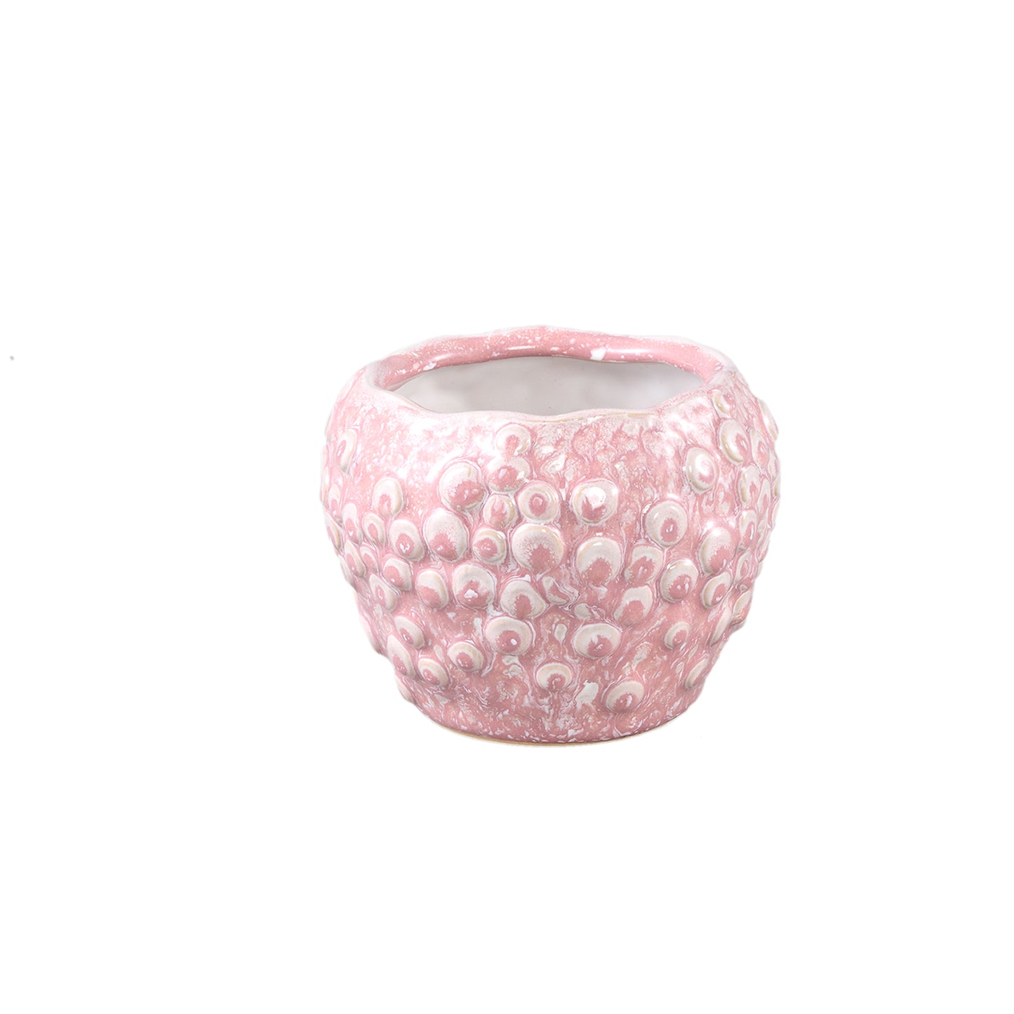 Avis Roze Keramische Pot Rond Schubben Laag Set van 12 Stuks - 12 Sets 9.5x12.5x12.5 cm