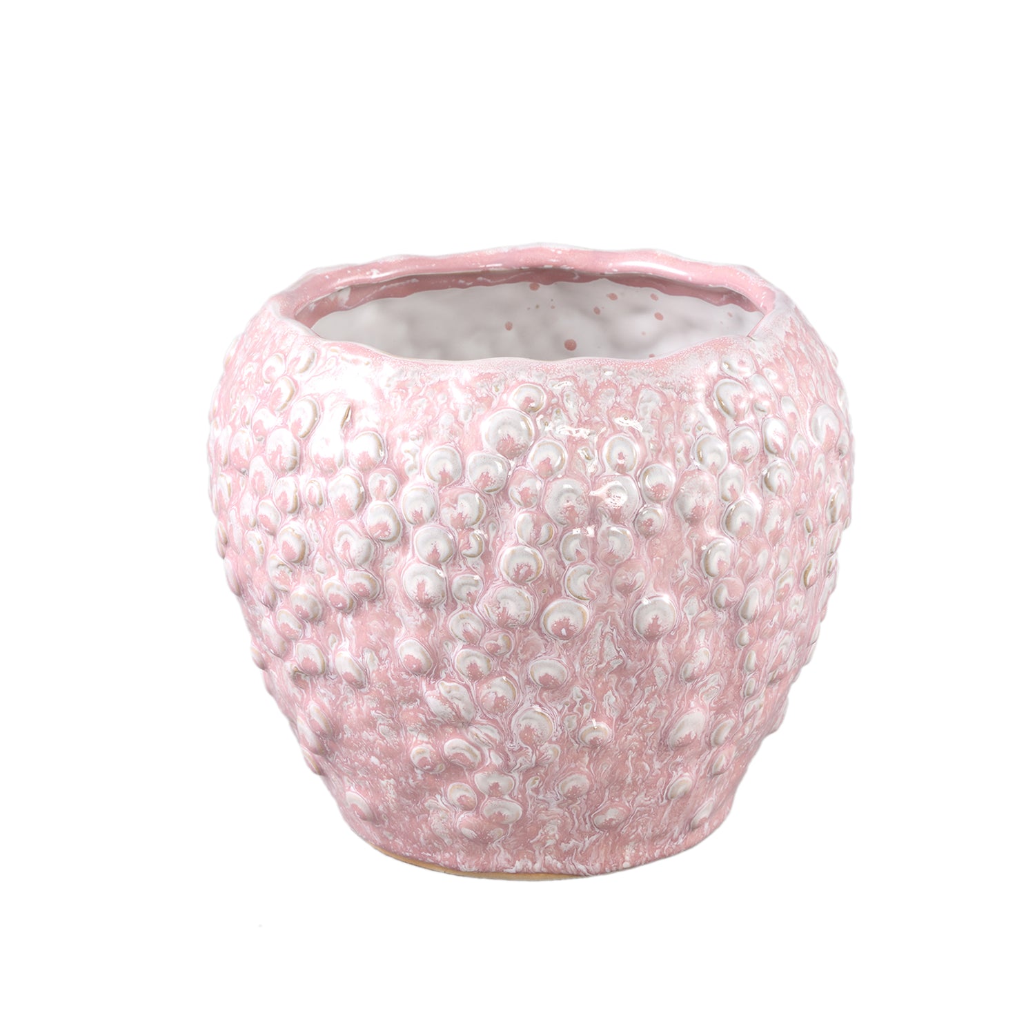 Avis Roze Keramische Pot Rond Schubben Set Van 4 - 4 Sets 17x20x20 cm