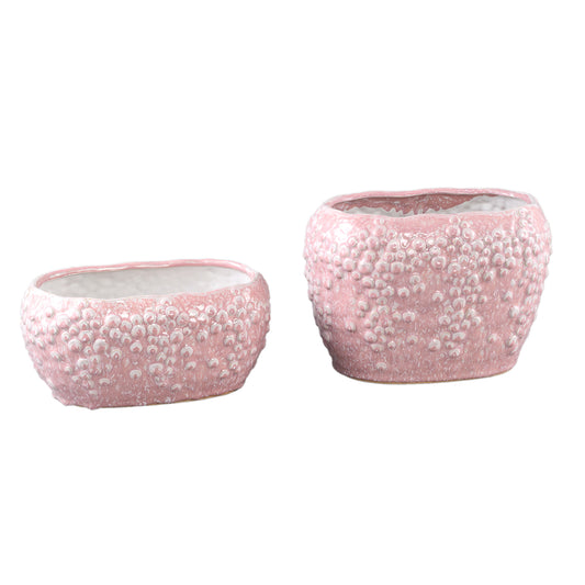 Avis PInk Ceramic Pot Oval Shaped Scales Low