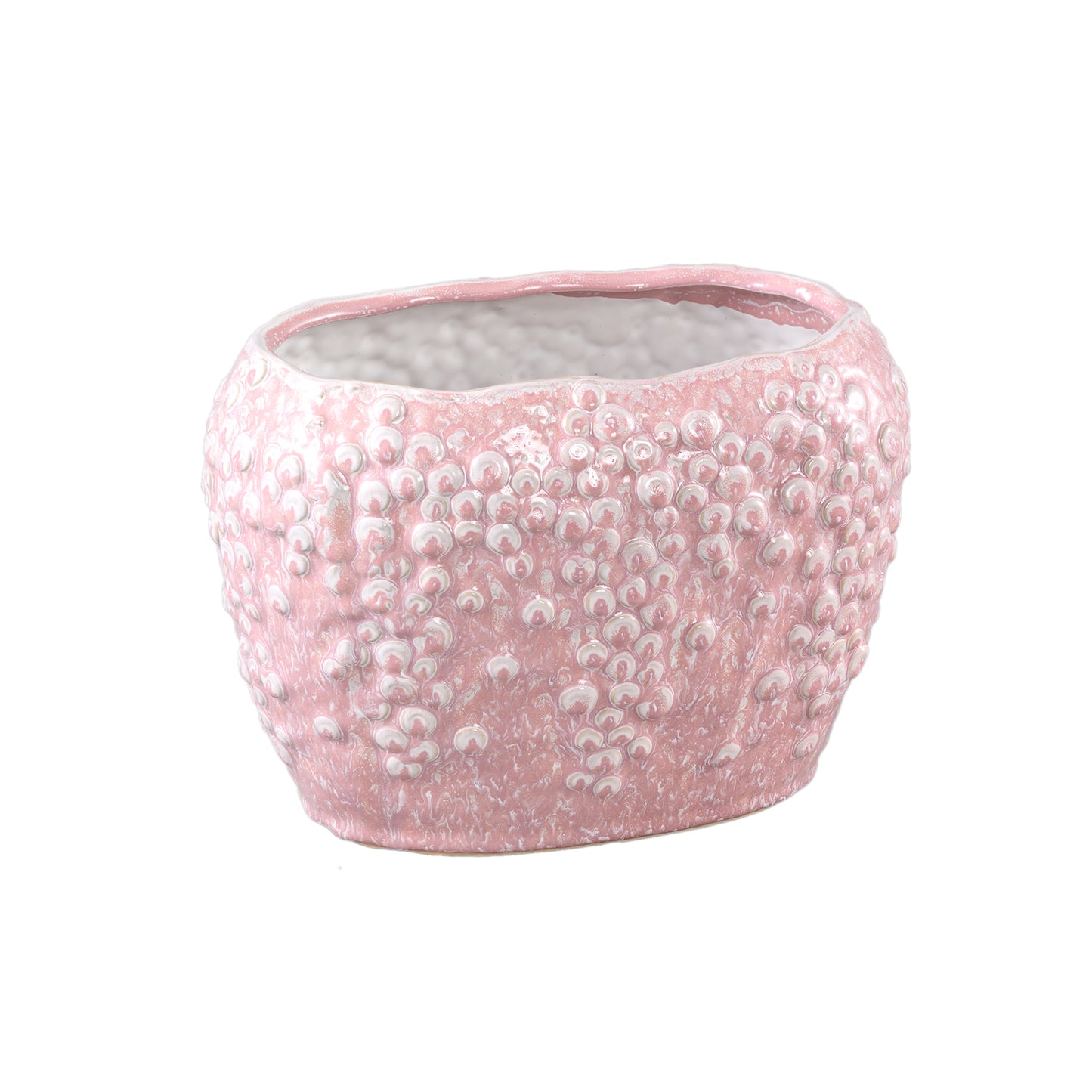 Avis Roze Keramische Pot Ovaal Schubben Set Van 4 Stuks - 4 Sets 20.5x28x18 cm