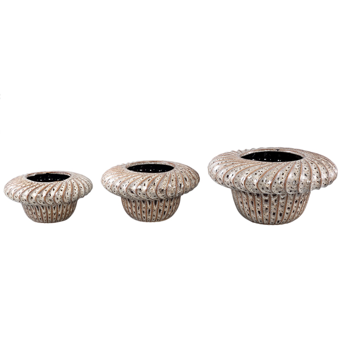 Sindi Brown Ceramic Pot Round Shaped Lines Low L