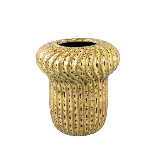 Sindi Gele Keramische Pot Rond Met Lijnen Hoog M - Set Van 4 Stuks 24x22x22 cm