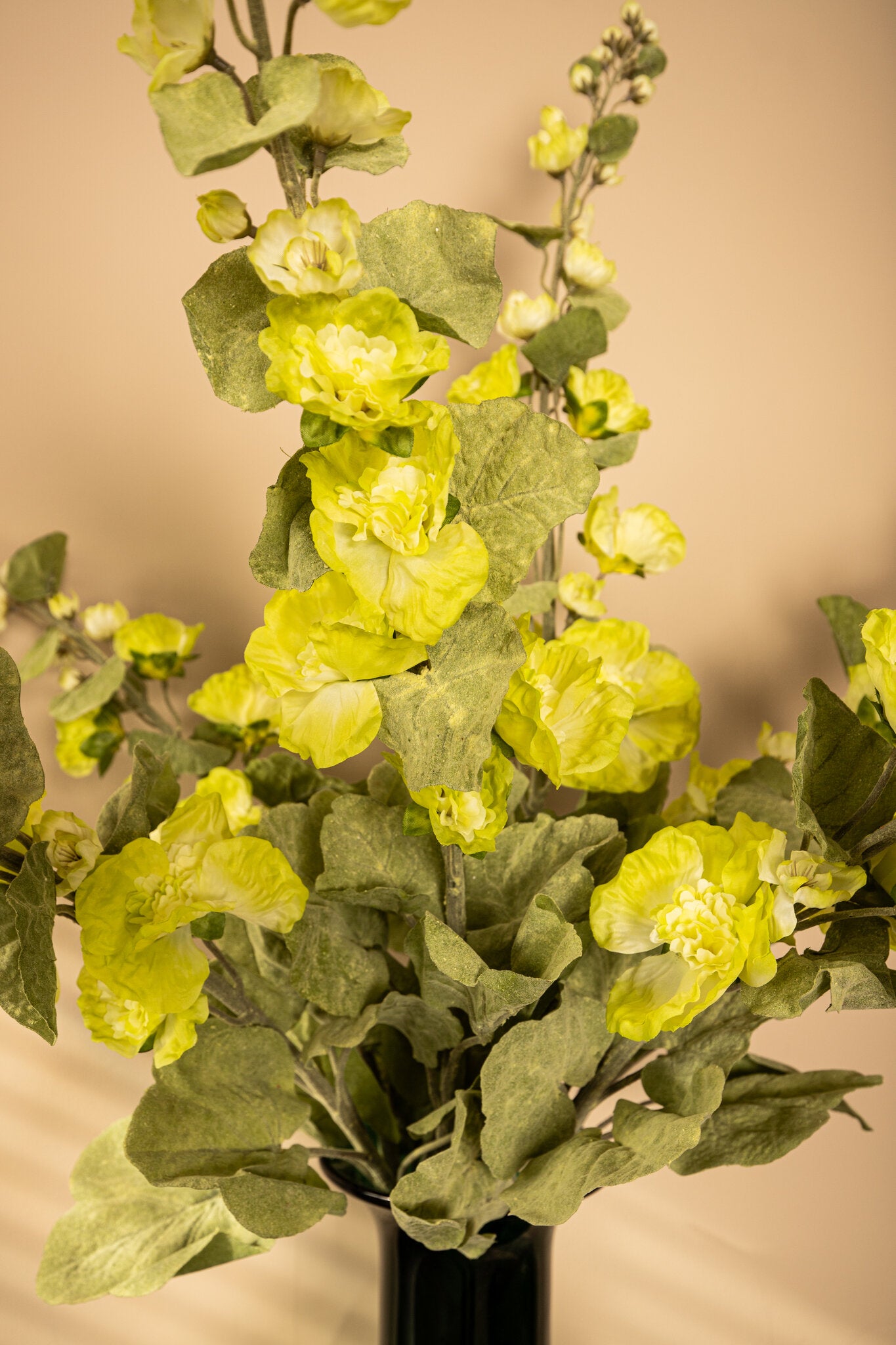 Hollyhock Flower Groen Spray Met Bladeren - Set van 6 114x65x26 cm