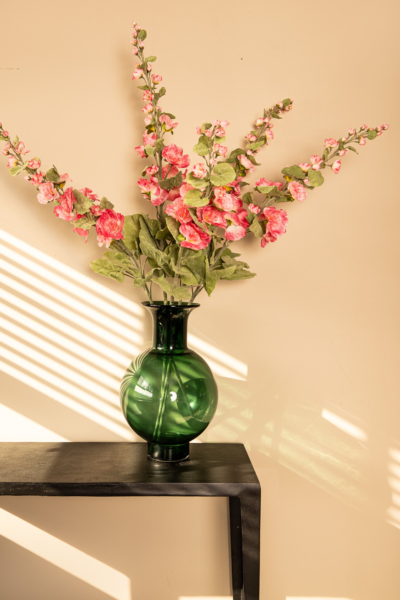 Hollyhock Flower Roze Spray Met Bladeren - Set van 6 114x65x26 cm