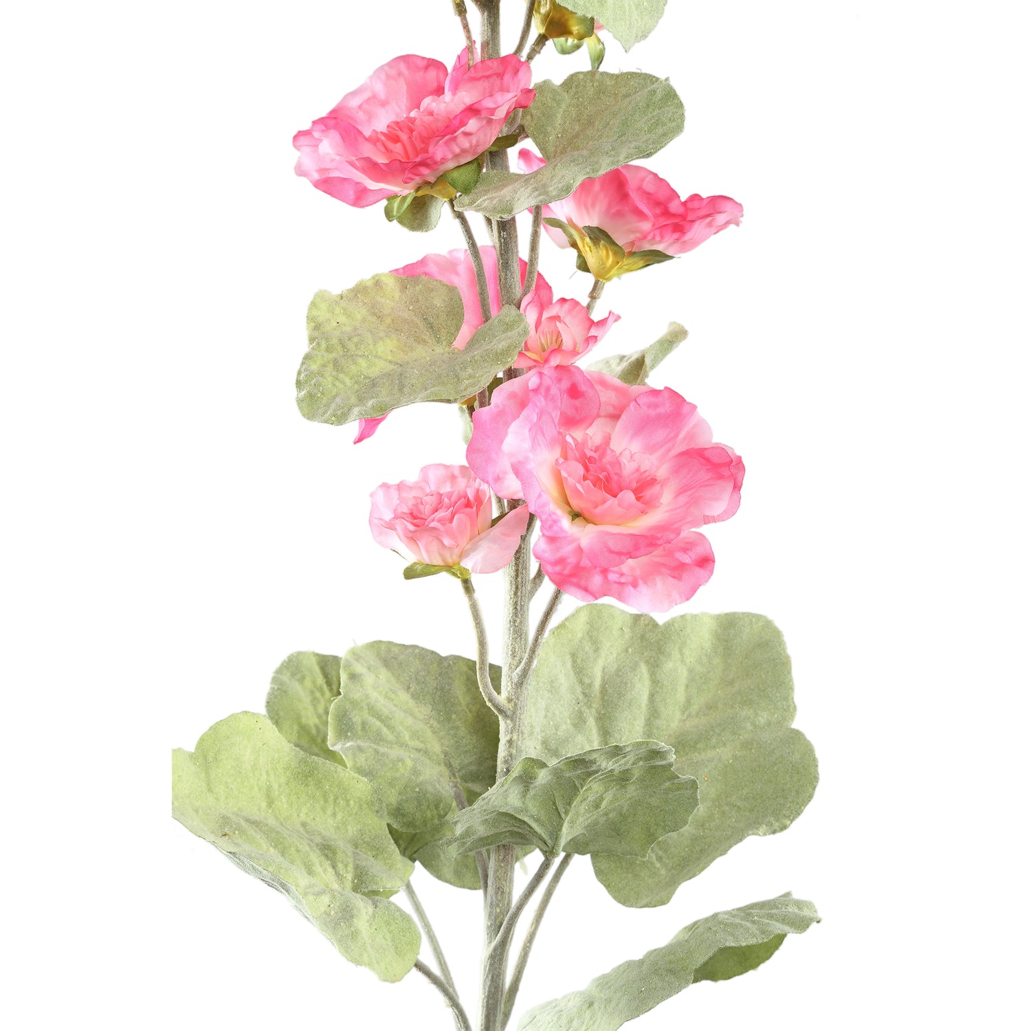 Hollyhock Flower Roze Spray Met Bladeren - Set van 6 114x65x26 cm