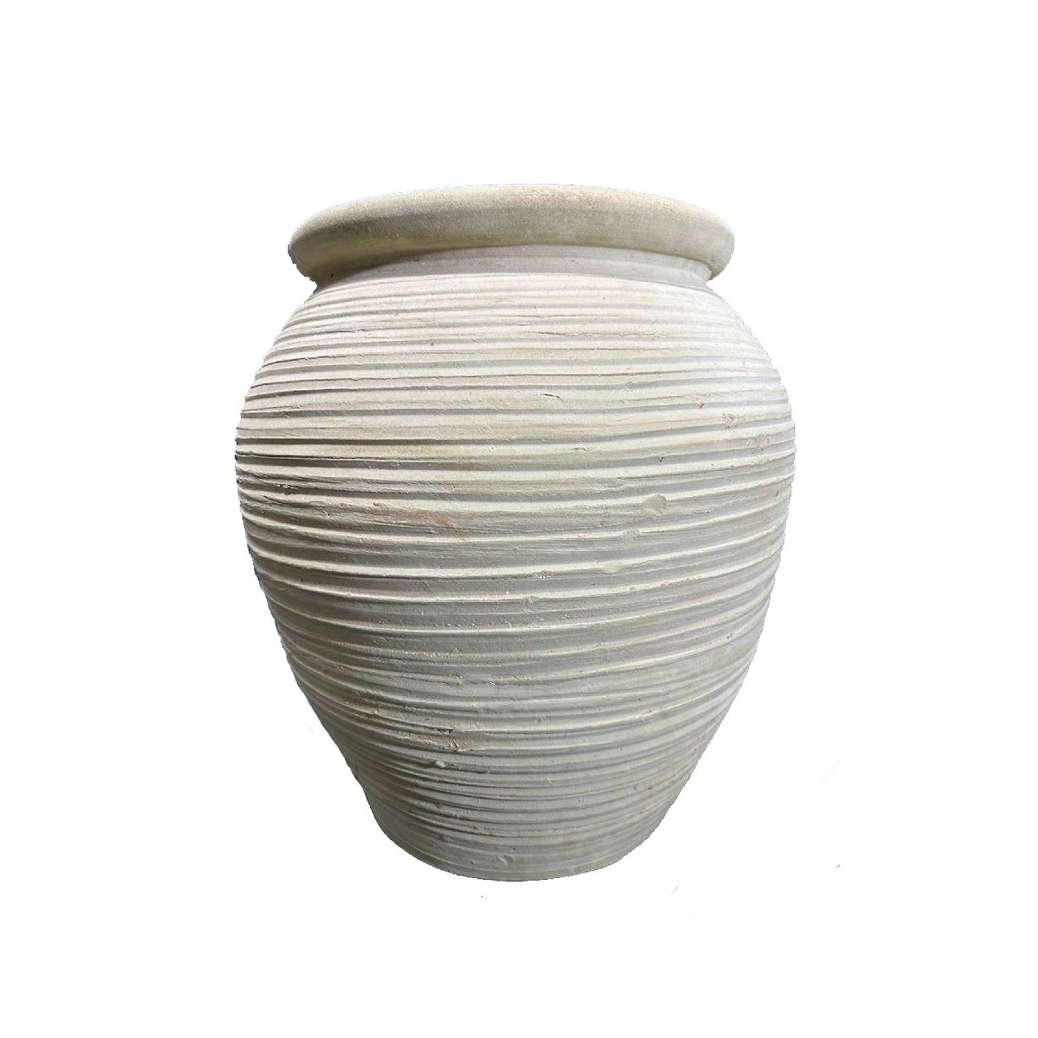 Bain Beige Terracotta Ronde Pot Met Lijnen Groot 60x53x53 cm