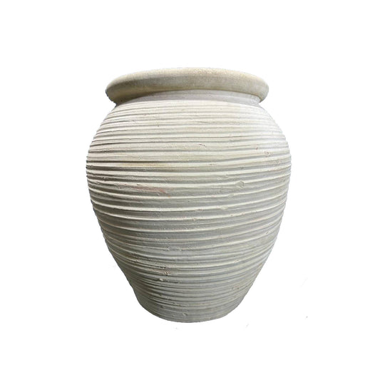 Bain Beige Terracotta Ronde Pot Met Lijnen Groot 60x53x53 cm